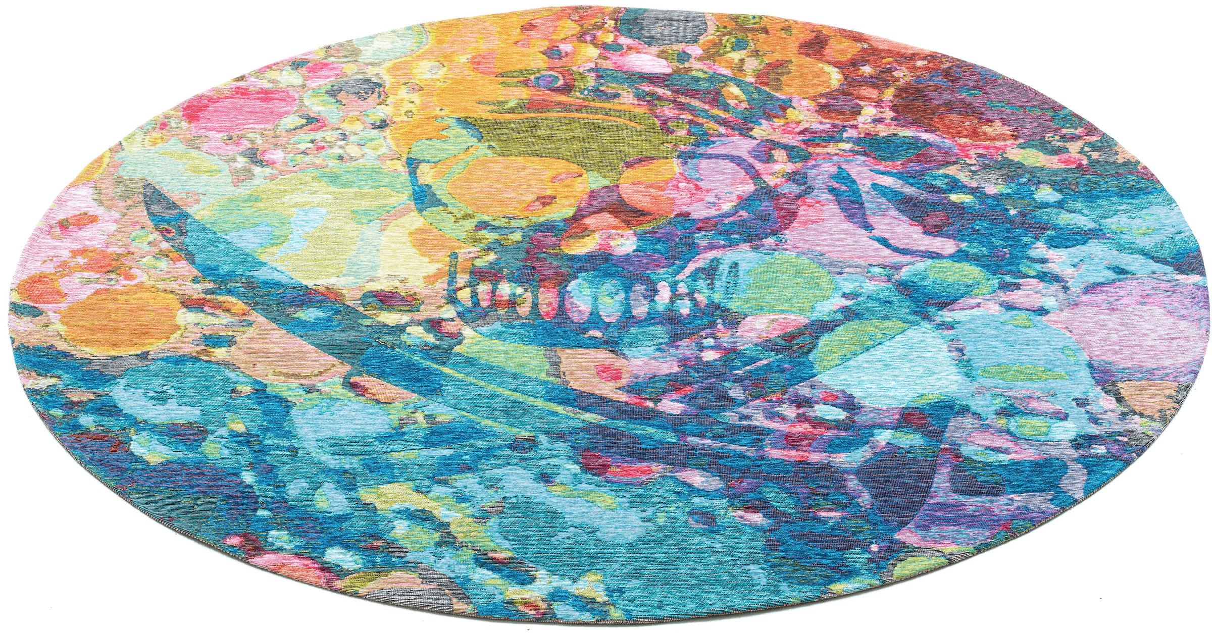 Image of Sansibar Teppich "Keitum 006" rund 3 mm Höhe Flachgewebe, modernes Design, Motiv Totenkopf & gekreuzte Säbel