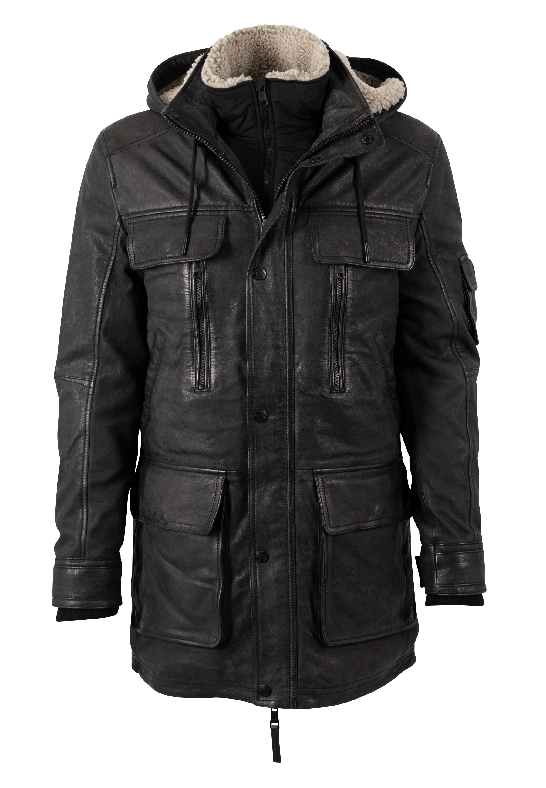 Mauritius Parka »MMUnimak« avec capuche en cuir avec détails textiles