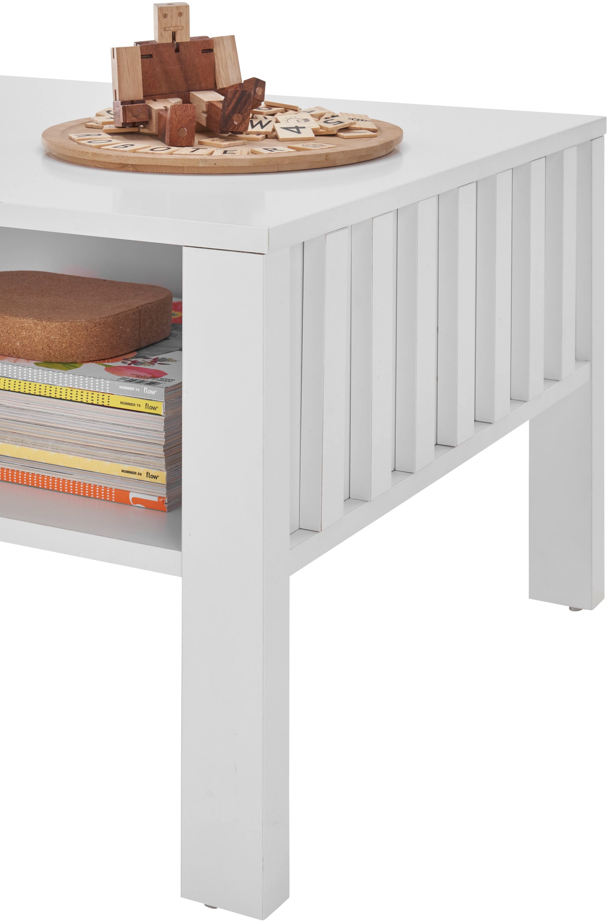 Stolkom Couchtisch »Mao weiss matt, Wohnzimmertisch, BxHxT 108x42,5x60 cm«, Lamellen Optik, 1 Schublade und 1 offenes Fach