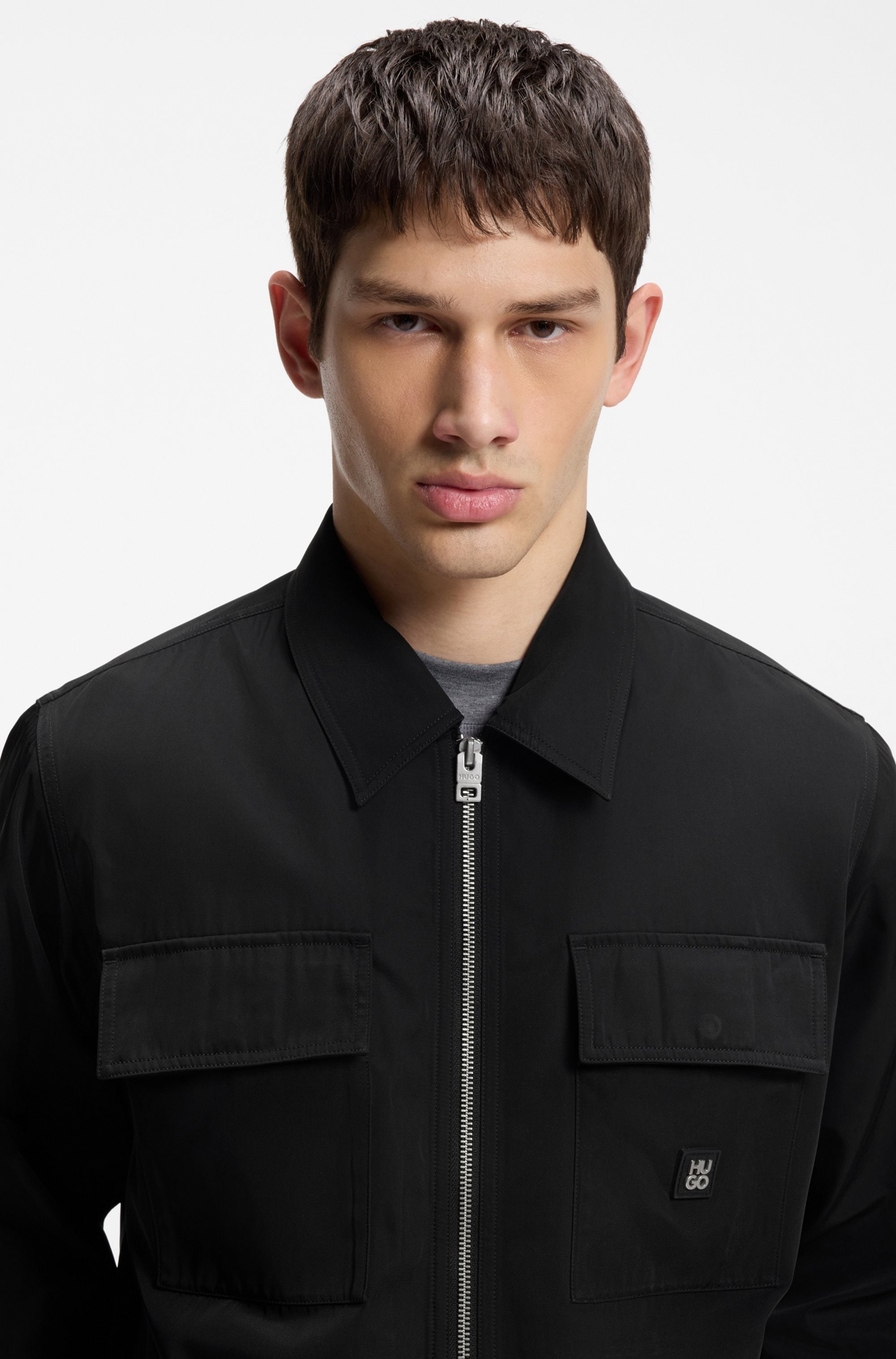 HUGO Chemise d'extérieur »Elack« coupe oversize, plus court, déperlant, fermeture éclair bidirectionnelle