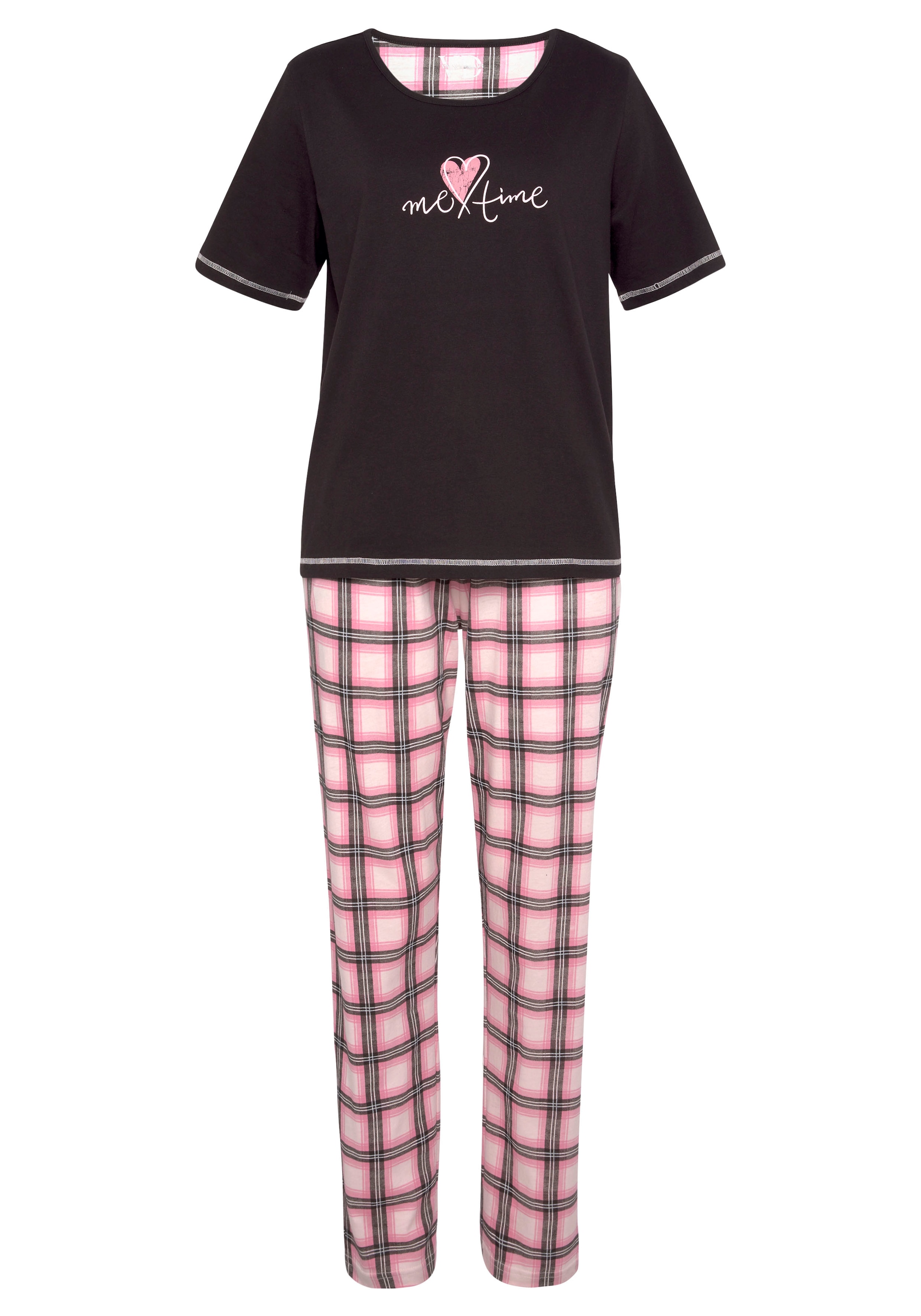 Vivance Dreams Pyjama, (Packung, 4 tlg., 2 Stück), im Doppelpack mit Karomuster