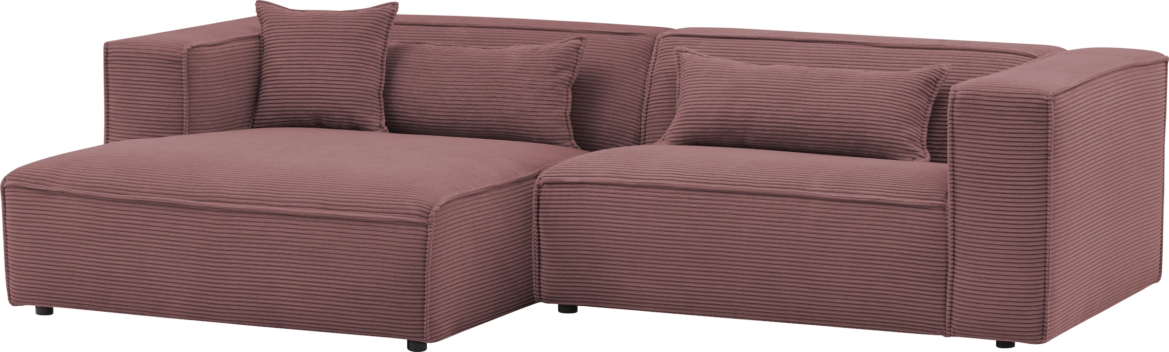 LeGer Home by Lena Gercke Canapé d'angle »PIARA Cord mit Kedernaht L-Form« ottomane au choix droite/gauche, pieds noirs, confort d'assise agréable