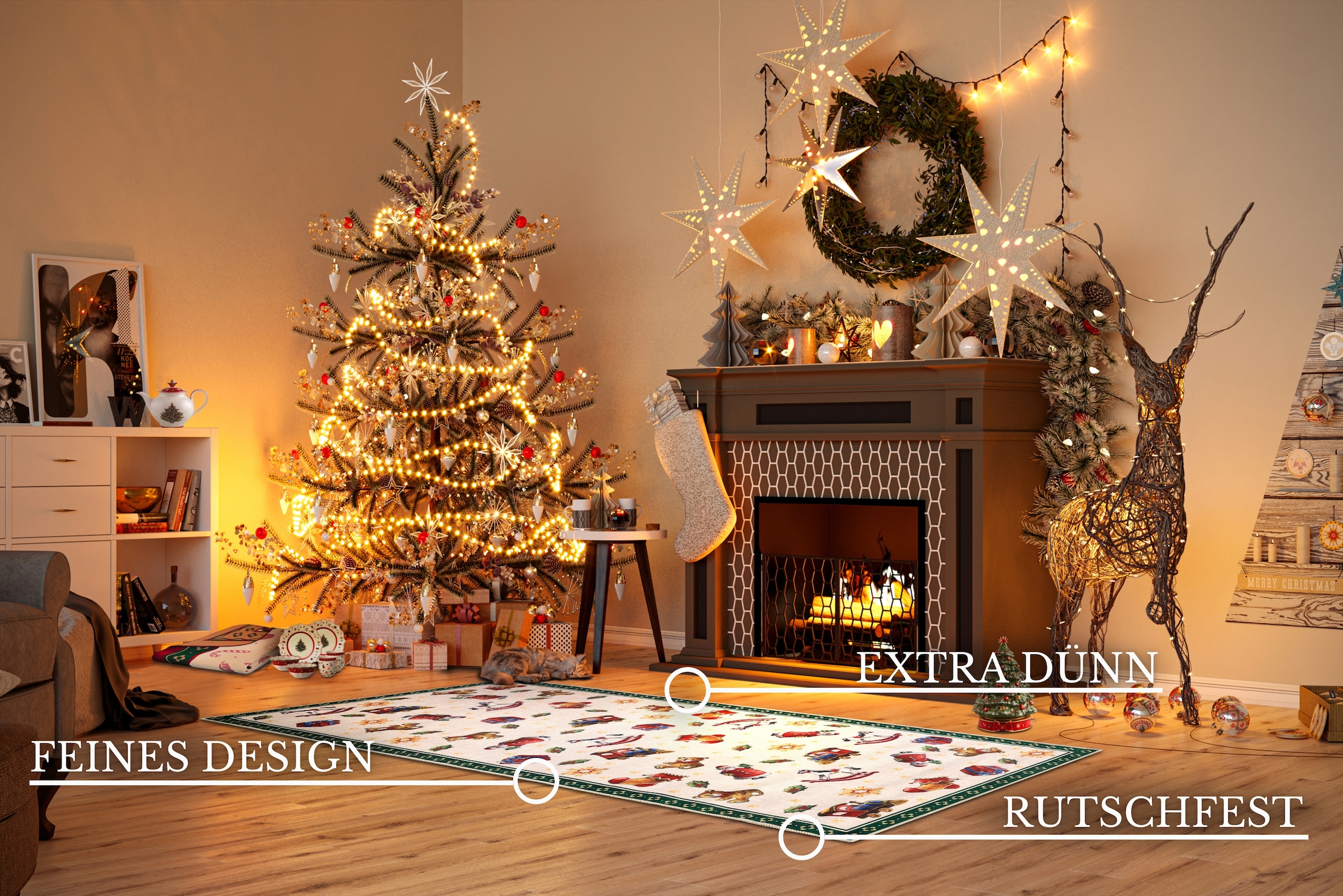 Villeroy & Boch Teppich »Nostalgic Toy's Delight, eckig, rund und Läufer«, rechteckig, 3 mm Höhe, Weihnachten, Wohnzimmer, Flur, Geschenk, Toys Delight, Dekoration
