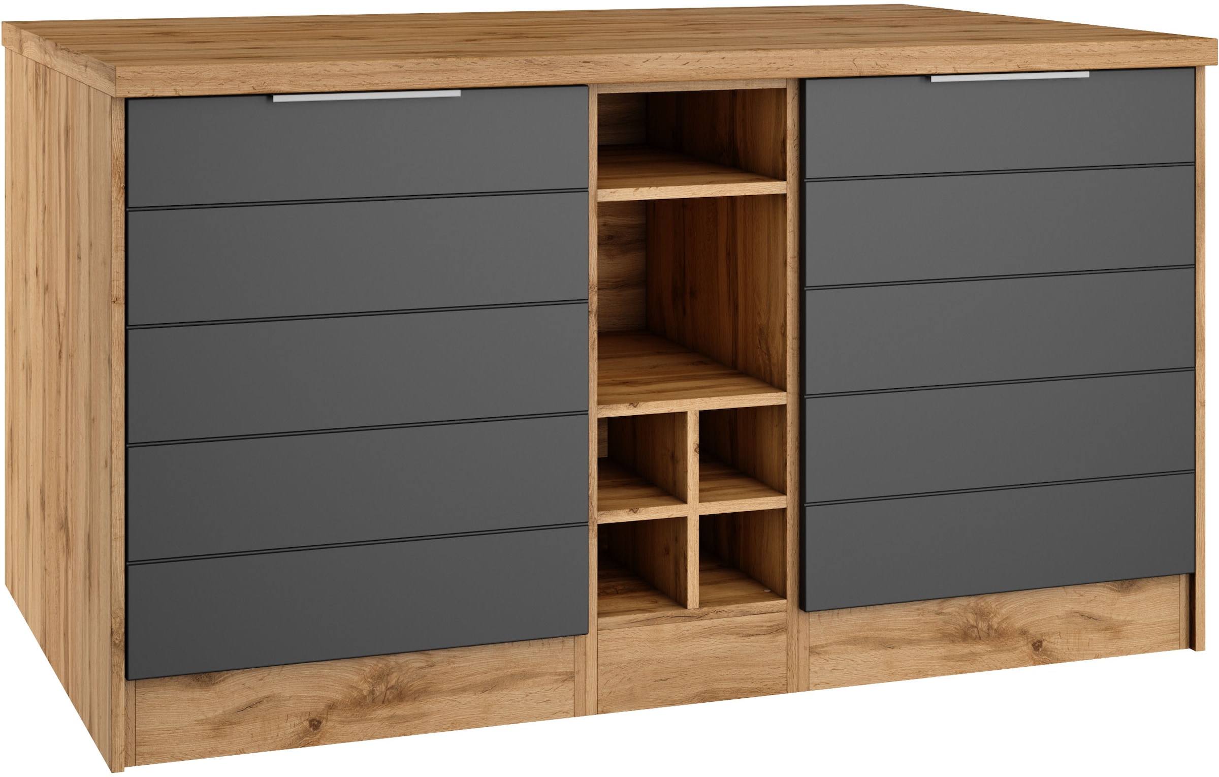 KOCHSTATION Kücheninsel »KS-Luhe, Breite 153 cm, mit Flaschenregal« MDF-Fronten, Arbeitsplatte 38mm stark