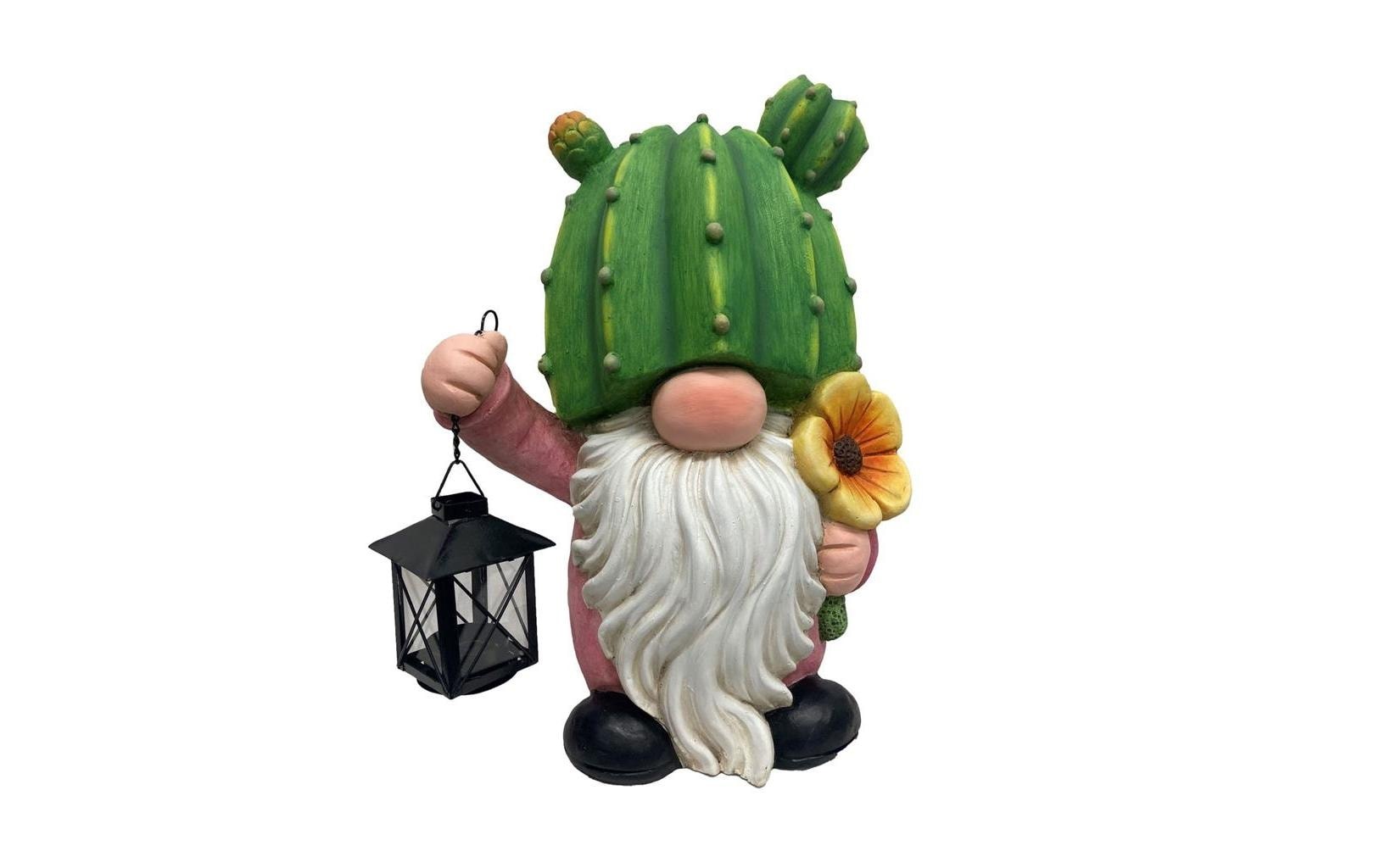 Image of Gartenfigur "Dameco Gartenwichtel Kaktus mit Laterne 21 x28 x39.5 cm"