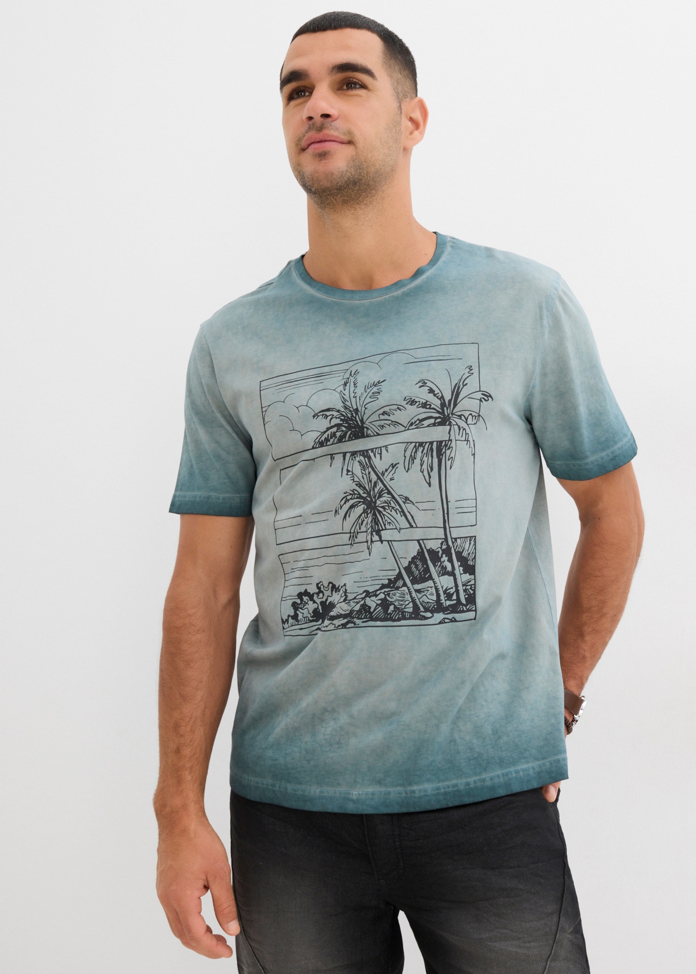 Image of bonprix T-Shirt aus reiner Baumwolle, mit Oil-Dyed-Effekt