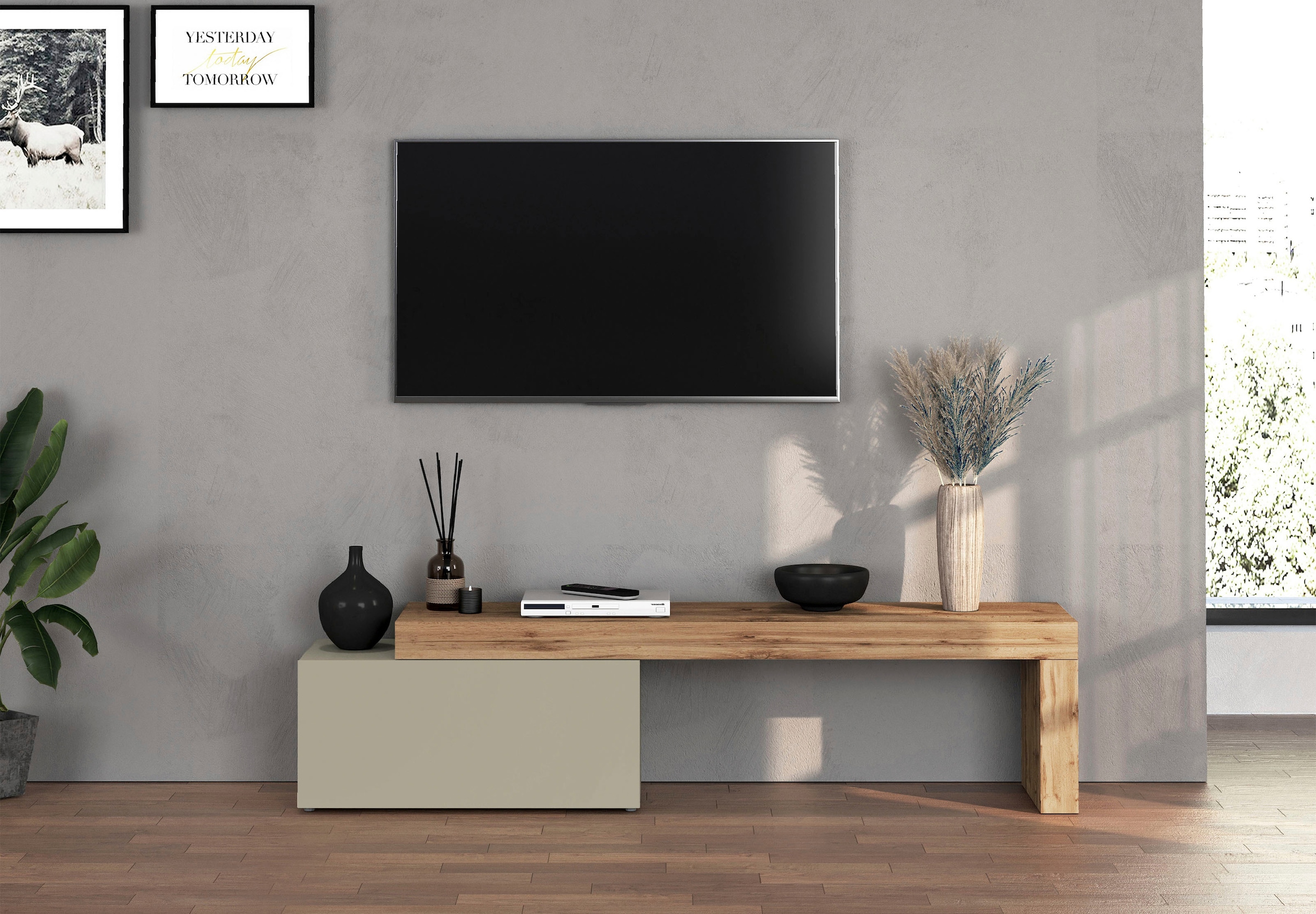 GOODproduct Table basse »Chronos TV-Board, TV-Schrank« Breite verstellbar von 180 bis 260 cm, 1 cuis tlg. Breite 220 cm TV-Board,Lowboard,1 Klappe und ein L-Förmiger Aufsatz