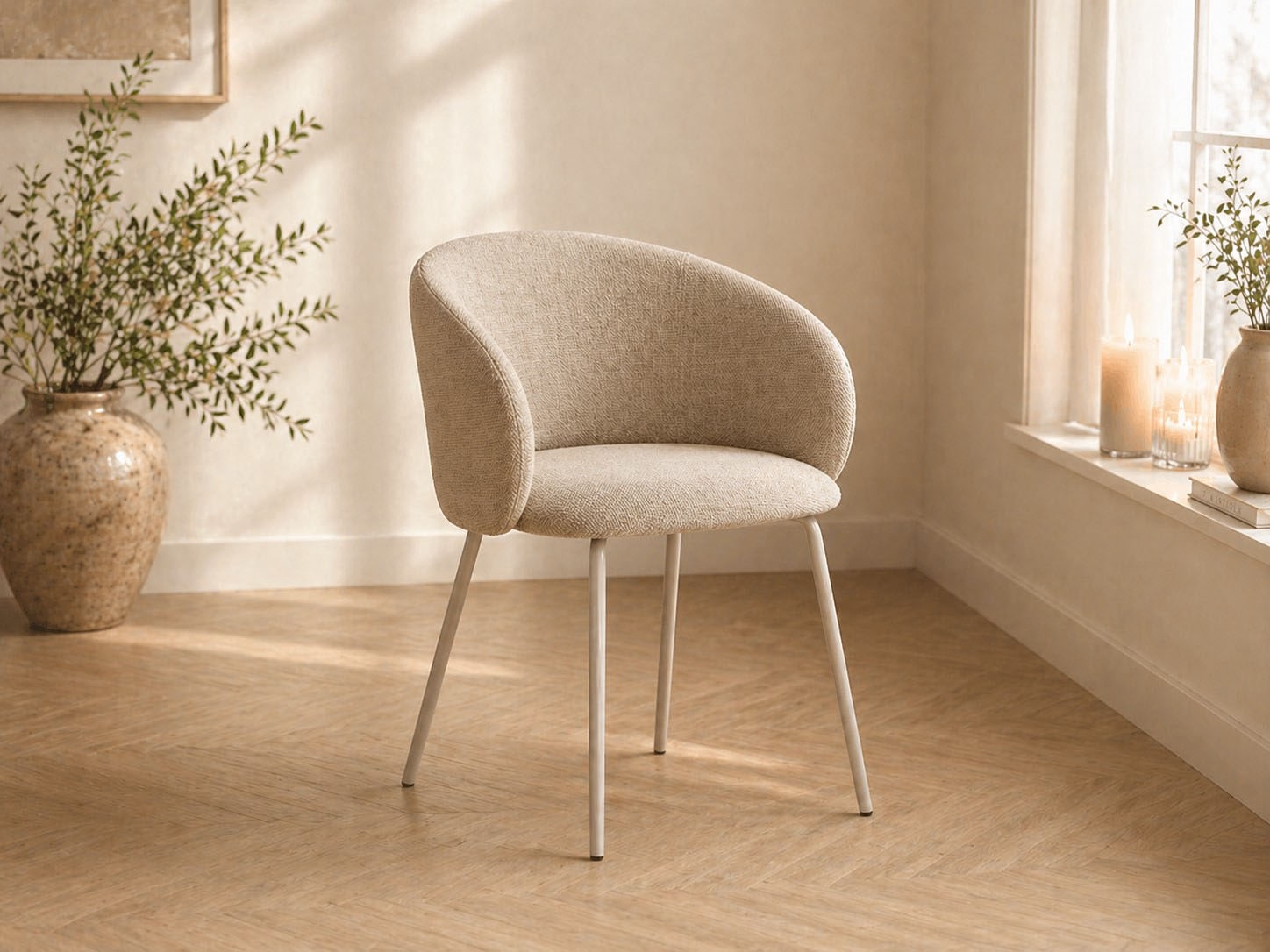 Image of ACTONA GROUP Esszimmerstuhl "Eleanor 2er Set, gepolstert mit Armlehne, bequem, modern, beige" (Set) Skandinavisches Design, hoher Sitzkomfort & weicher Stoff