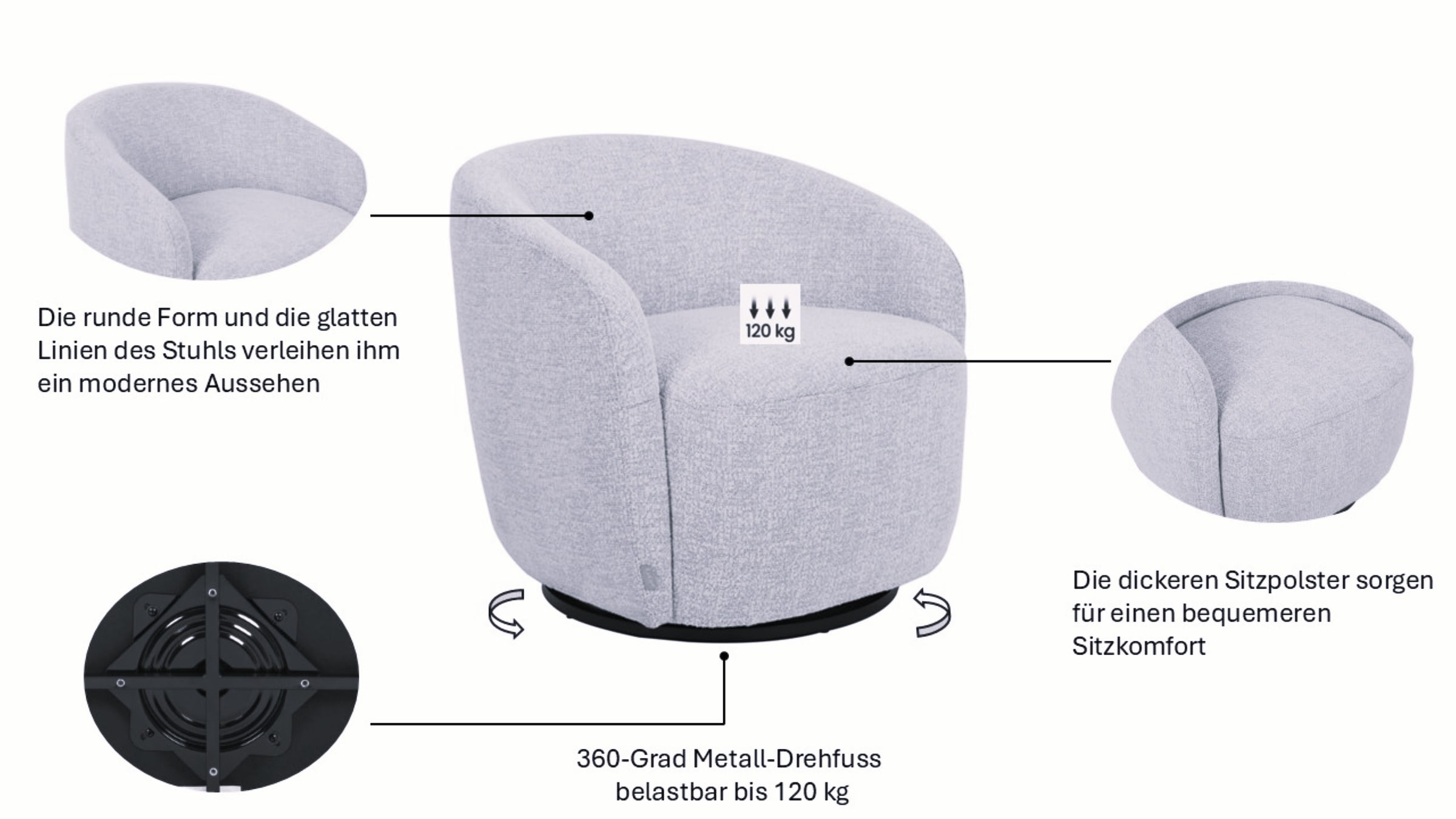 LeGer Home by Lena Gercke Fauteuil pivotant »ZAYRA Lese-Sessel, TV-Sessel, Loungesessel« 360° drehbar, Webstoff