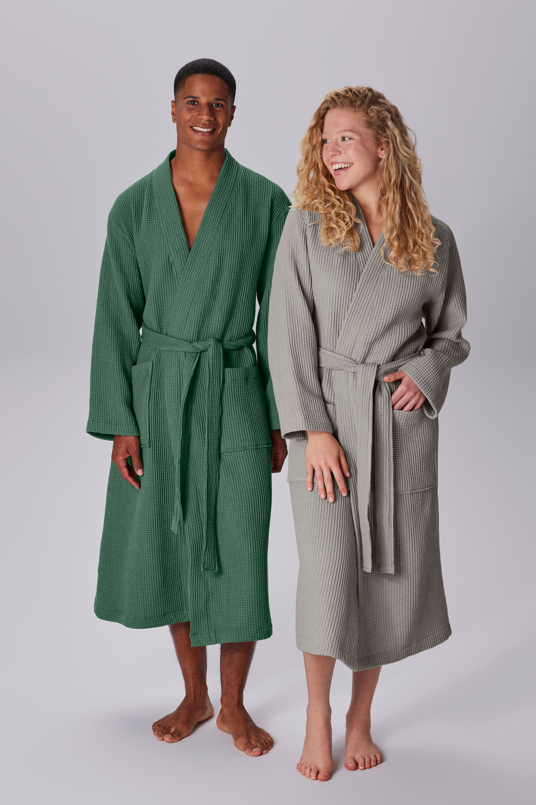 my home Peignoir de bain unisexe »Inga, Waffelpiqué, ideal für Sauna & Spa, Hotelbademantel« 1 cuis tlg., kleines Packmass, Taschen, Damen & Herren, S-3XL, Morgenmantel