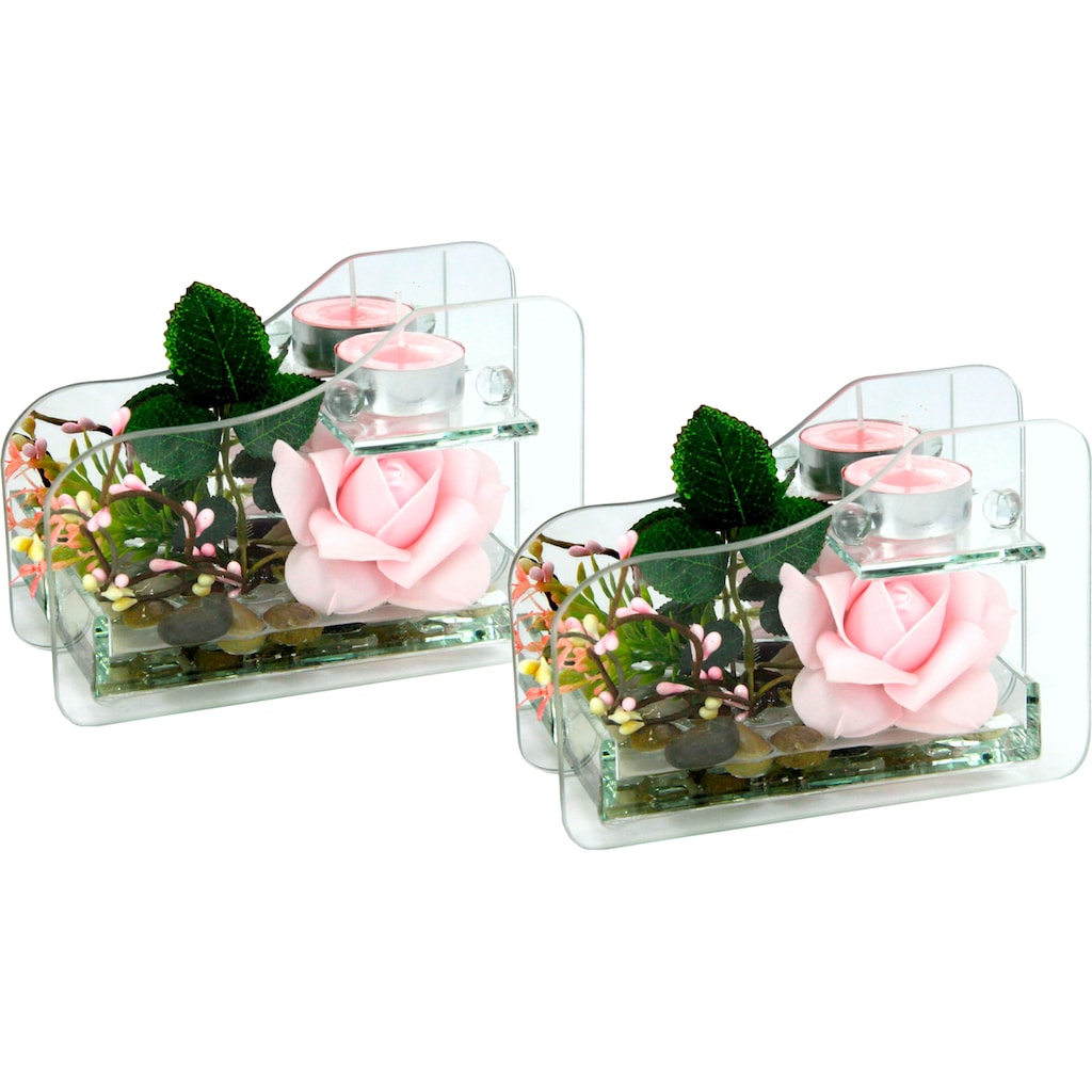 I.GE.A. Kunstpflanze »Rose im Glas mit Teelicht«