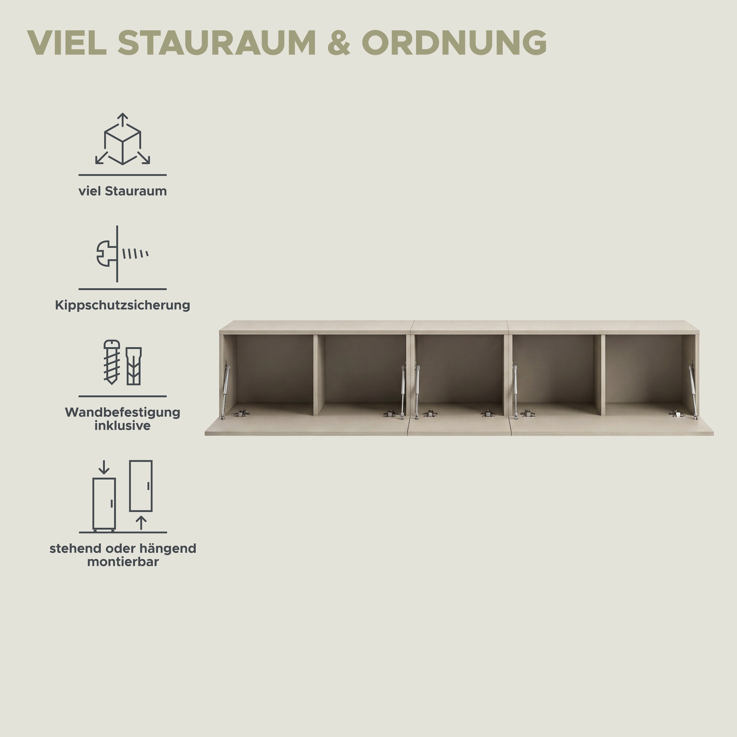 GOODproduct Table basse »SPIAGGIA, 3-teiliges Set, Breite 225cm, stehend & hängend montierbar« Meuble TV, armoire TV, meuble TV bas, meuble média