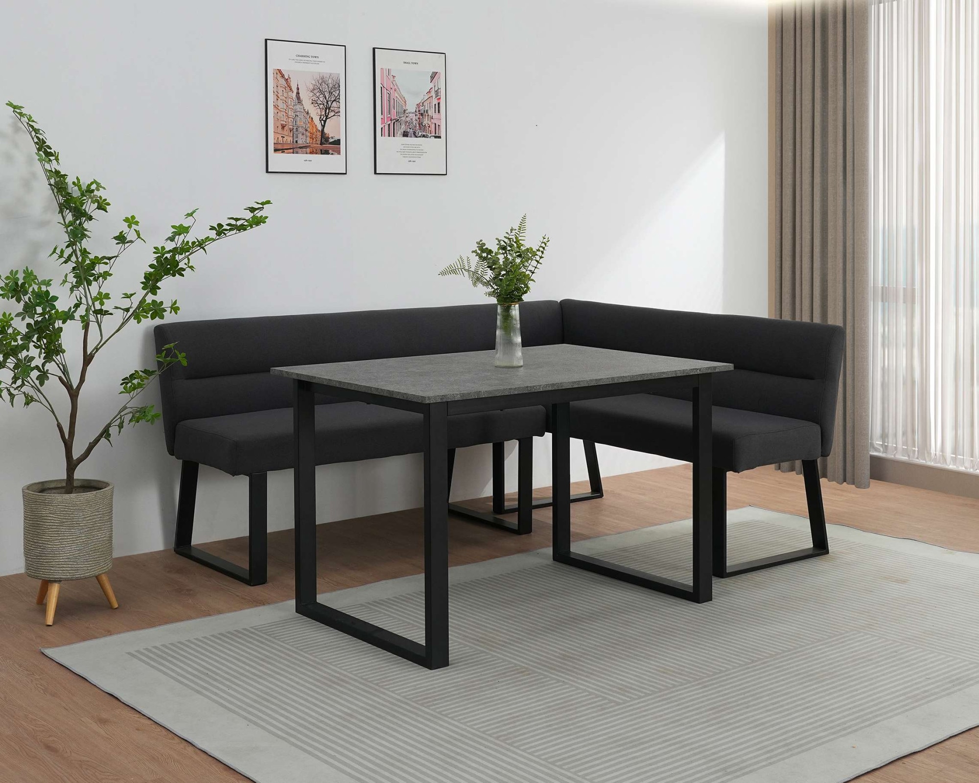 GOODproduct Banc de salle à manger »Ivanna« Structure métallique noire, revêtement en tissu tissé, largeur 193/152