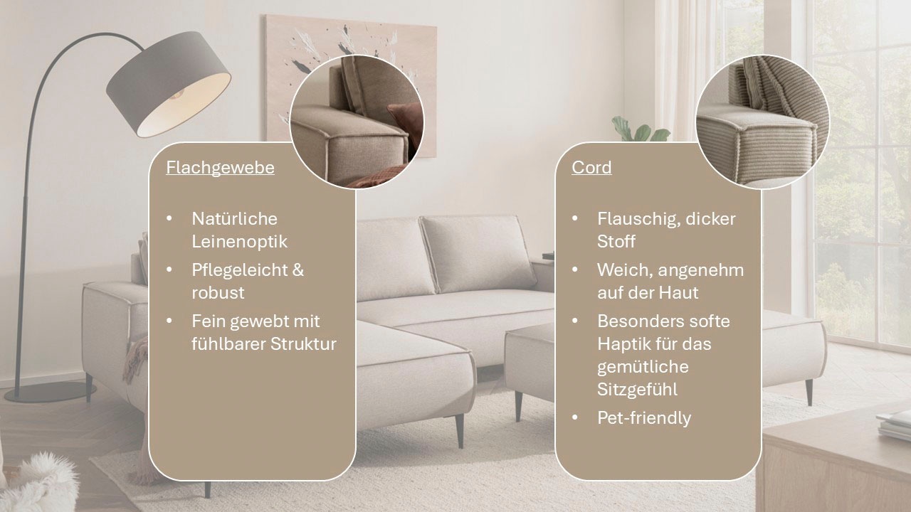 GOODproduct Ecksofa »TVINNU Leinenoptik, L-Form, Breite 275 cm« wahlweise Recamiere rechts/links, schwarze Füsse, bequemer Sitzkomfort