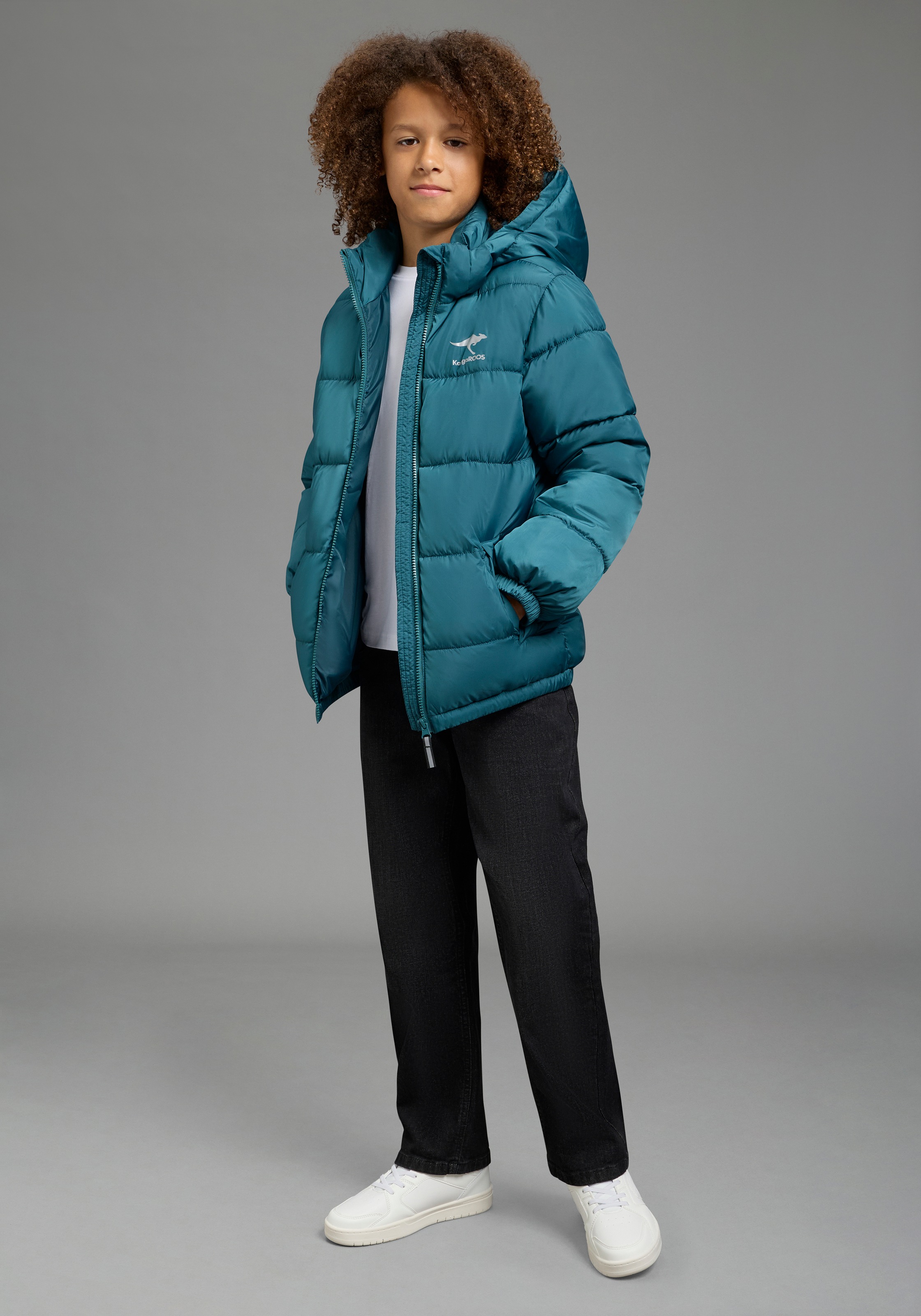 KangaROOS »warme Outdoor Steppjacke mit KangaROOS Print« avec capuche Veste chaude d'hiver avec logo réfléchissant imprimé