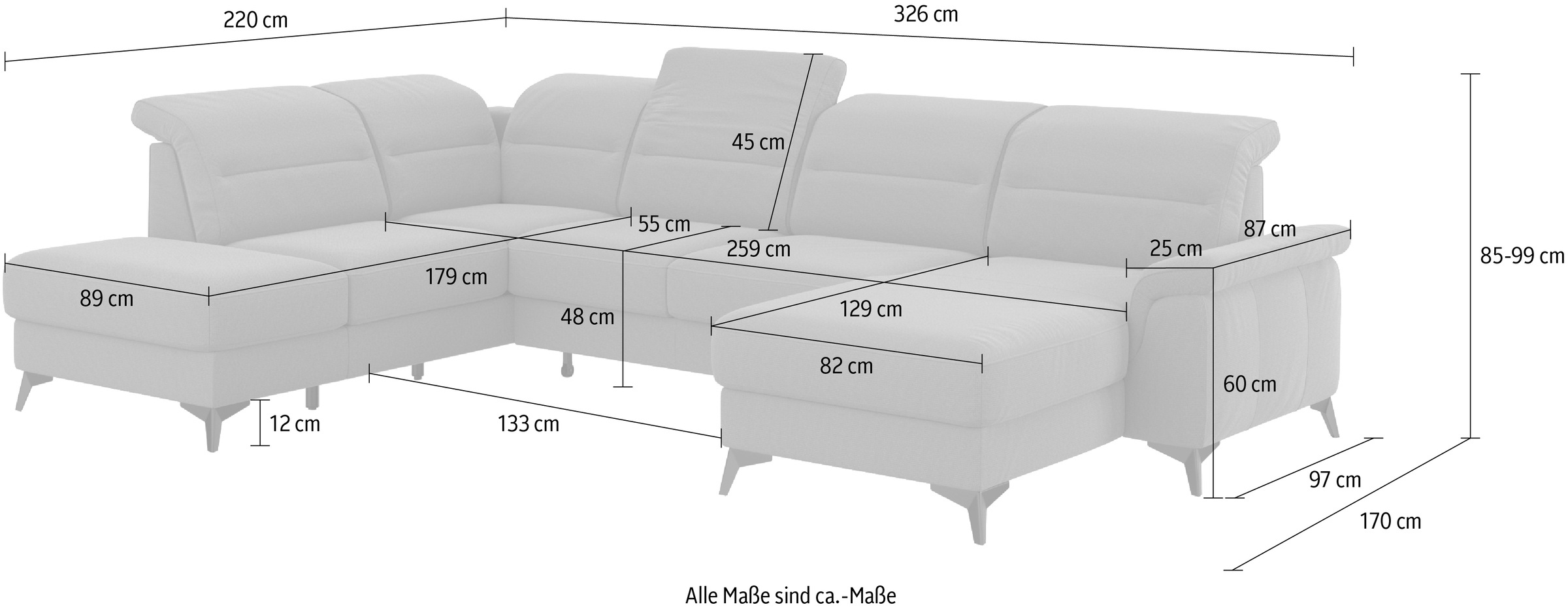 sit&more Wohnlandschaft »Sinatra U-Form«, optional mit Kopfteilverstellung und Armteilfunktion, Metallfüsse