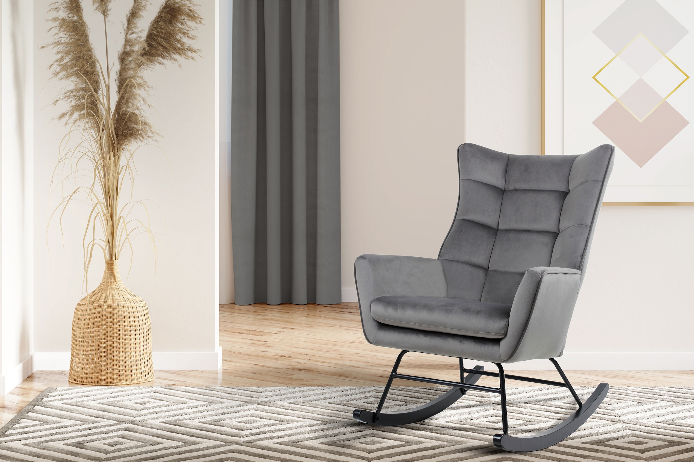 Kayoom Schaukelstuhl »Bryana 125, Relaxstuhl zum Schaukeln, Metallgestell mit Kufen aus Holz« () 1 Stk. Relaxstuhl zum Schaukeln, Metallgestell mit Kufen aus Holz, gemütlich