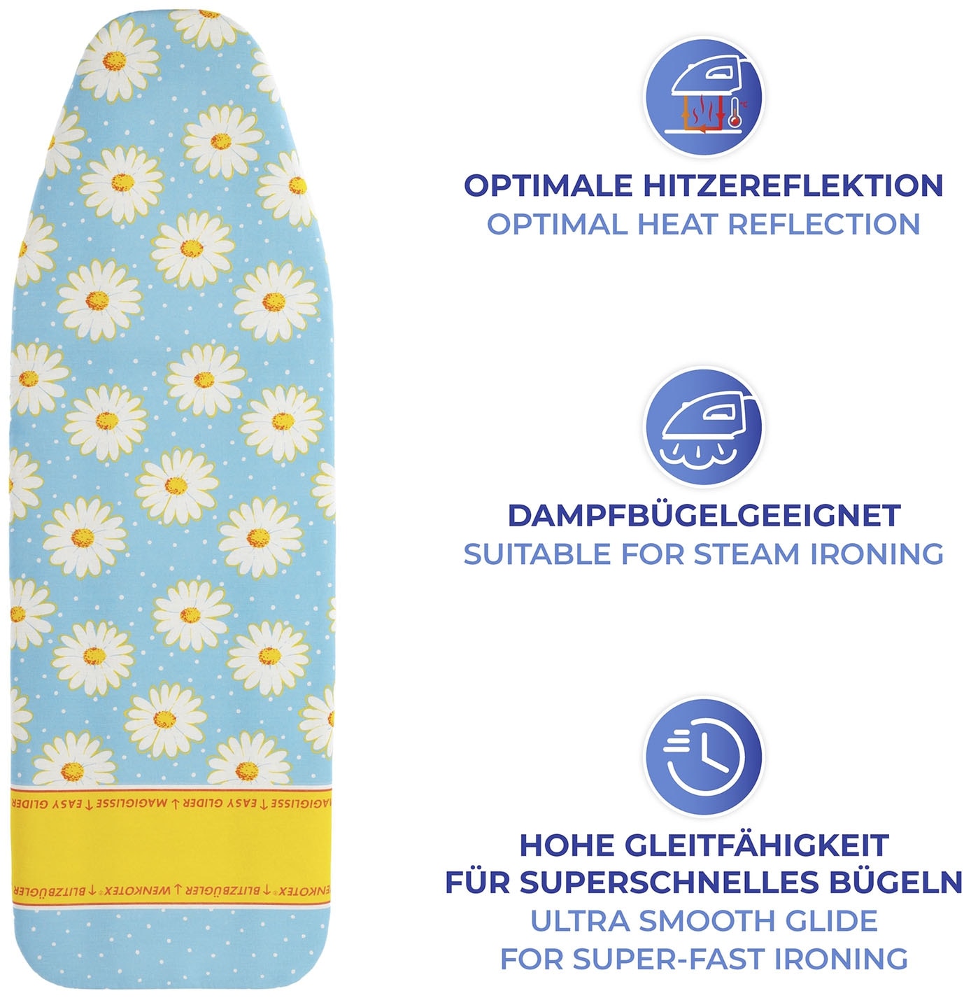 Maximex Bügelbrettbezug »Modell Margie«, Bügeltischbezug mit Blitzbüglerzone, gepolstert, 128 x 54 cm