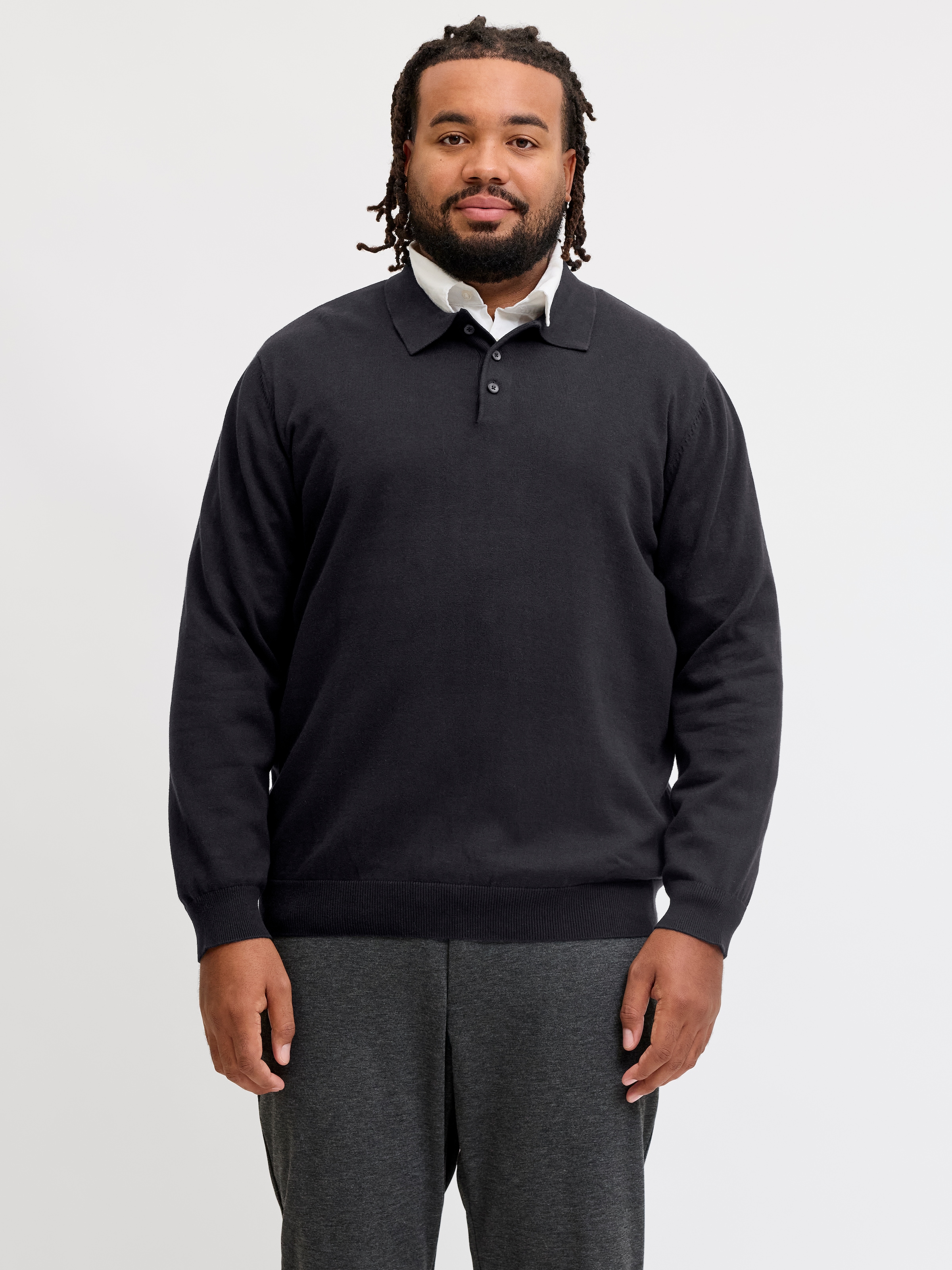 Jack & Jones PlusSize Polokragenpullover »JJEBASIC KNIT LS POLO SN PLS« Baumwolle, regular fit