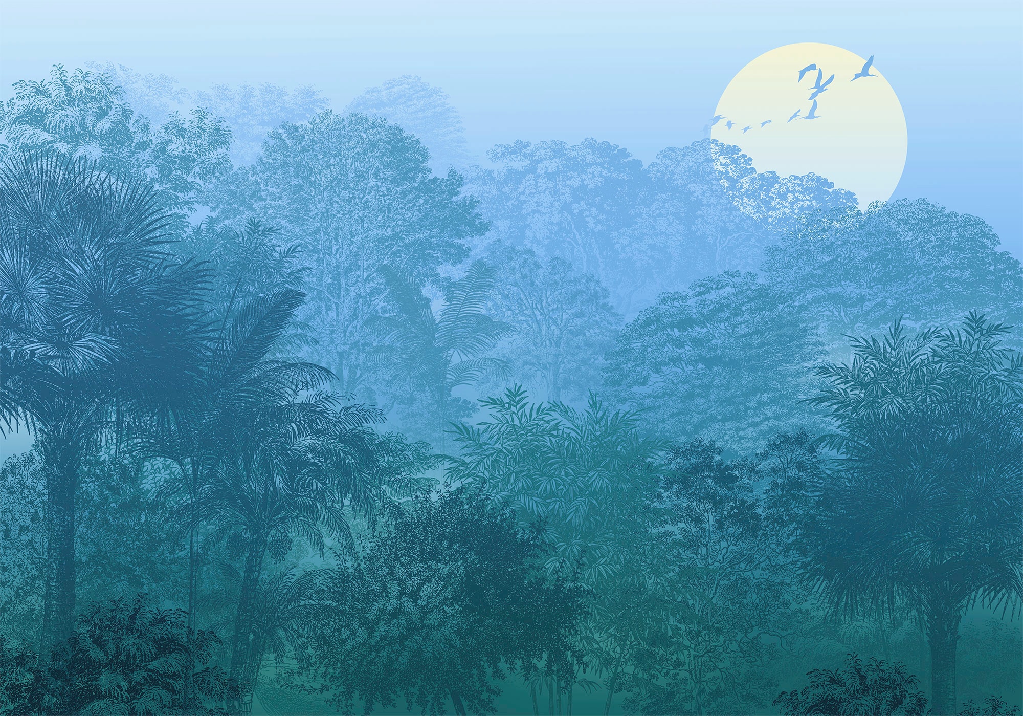 Image of Komar Vliestapete "Digitaldruck Vlies - Deep in the Jungle - Grösse 400 x 280 cm" bedruckt glatt Wohnzimmer, Schlafzimmer