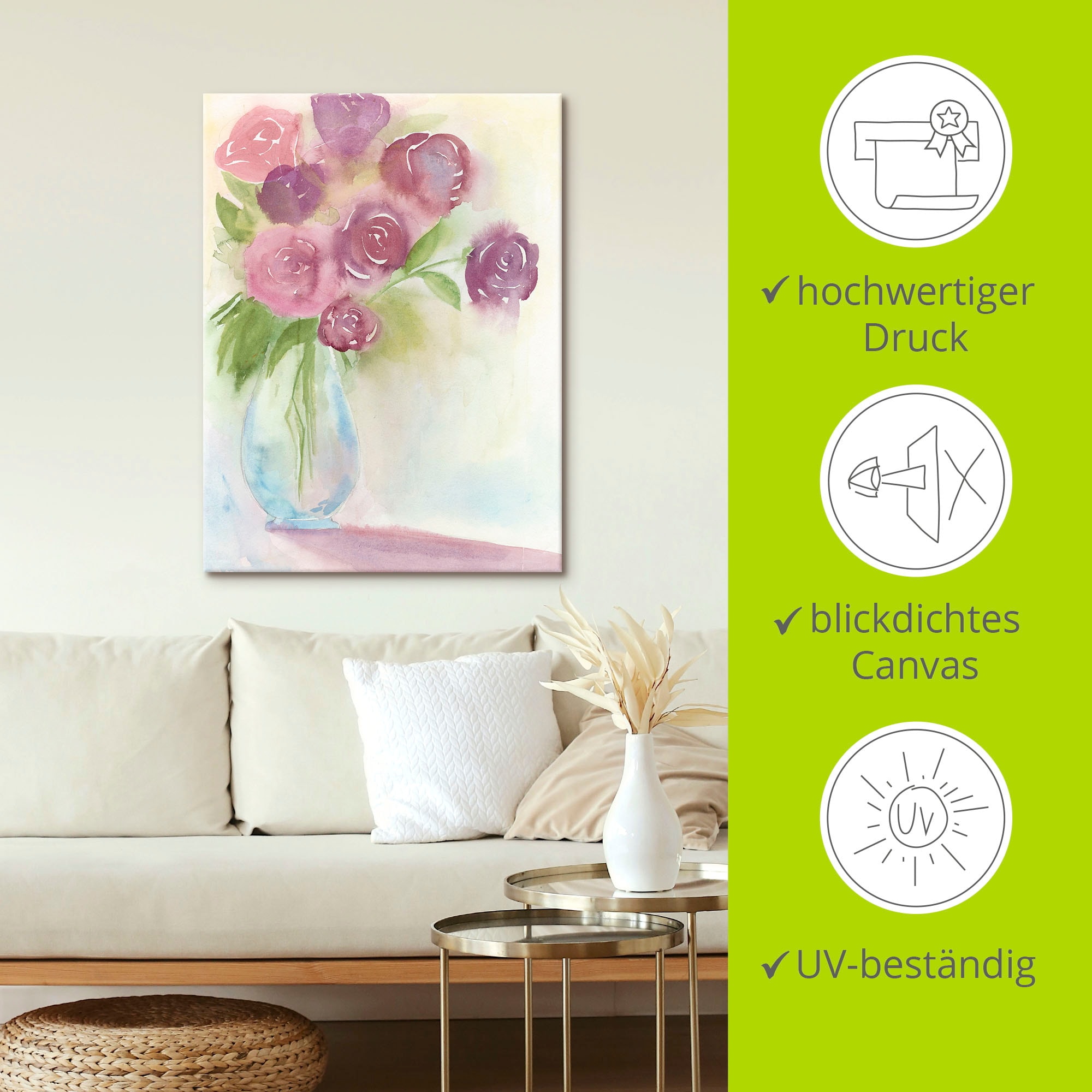 Artland Leinwandbild »Leuchtener Strauss II«, Blumen, (1 St.), auf Keilrahmen gespannt