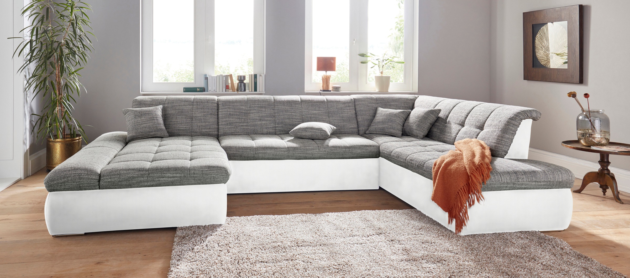 DOMO collection Wohnlandschaft »Moric Luxus incl. Zierkissen«, U-Form, bis 140kg pro Sitzplatz belastbar, XXL B/T/H: 353/216/80 cm
