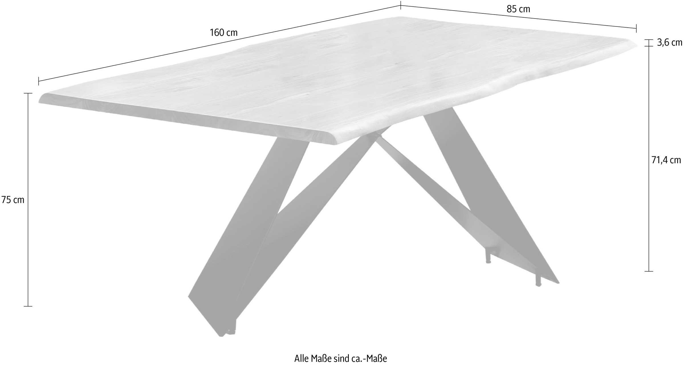 SIT Esstisch »Cuenca aus Akazie massiv mit Baumkante & Cross-Base-Gestell« 1 Stk. tlg. 36 mm starke Akazienplatte mit natürlich gewachsener Baumkante