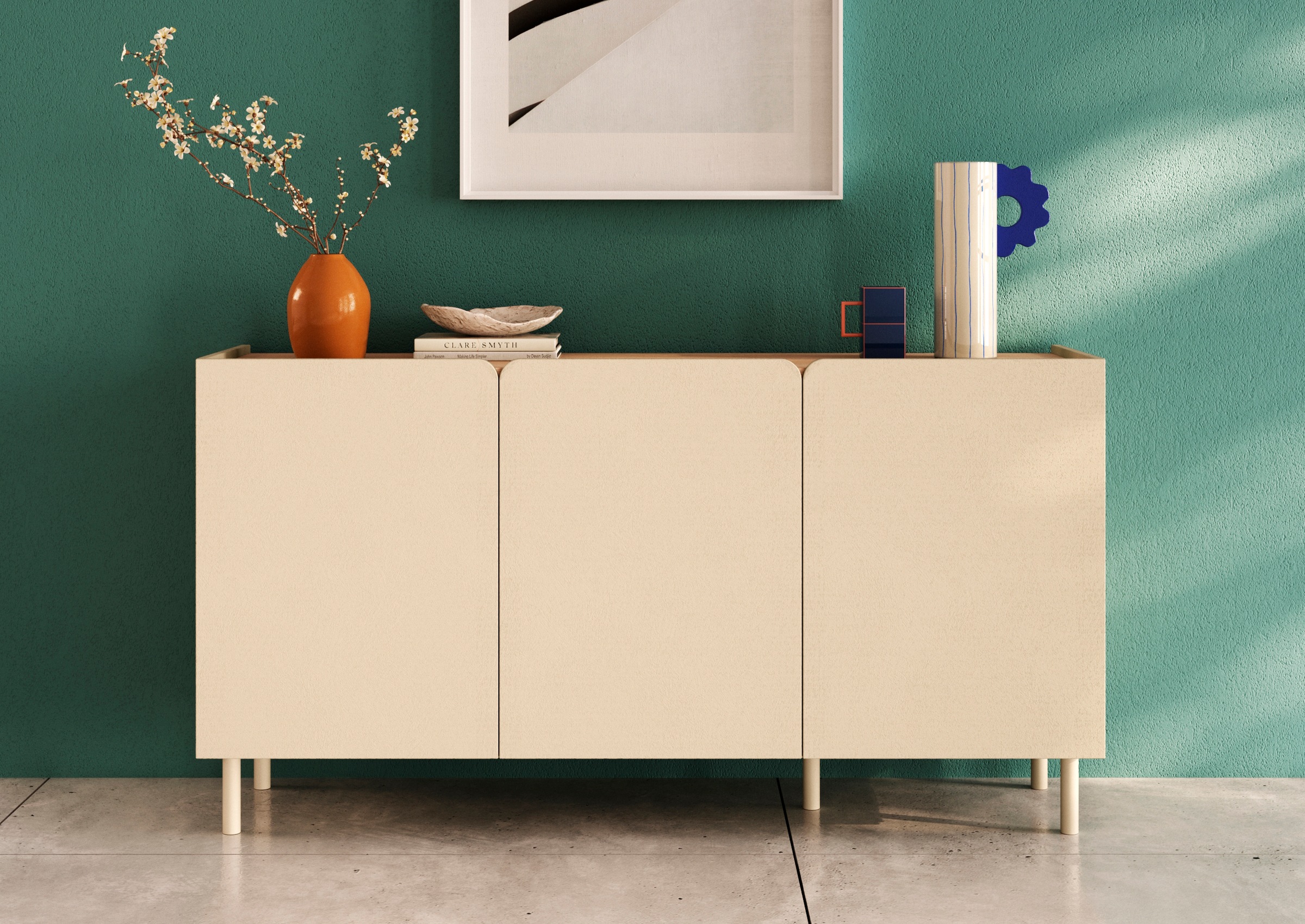 Image of GOODproduct Sideboard "Dobbiaco, 152 cm breit, 3 Türen, Anrichte, Kommode, Stauraumschrank" Innenliegendes Top, gerade Metallfüsse, Tür mit Rundung