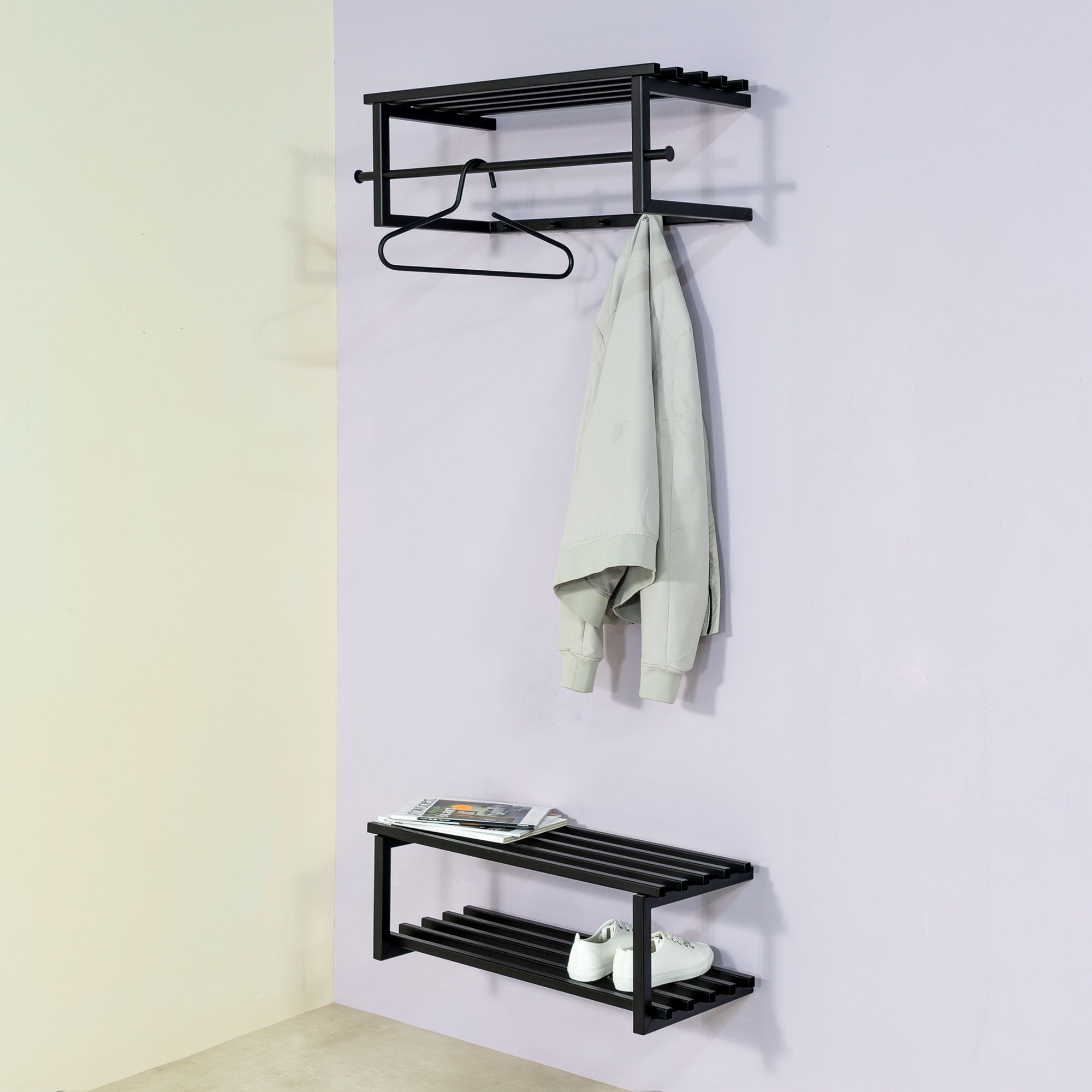 Image of Spinder Design Garderobenleiste "MARCO" Wandgarderobe aus Stahl mit 5 Haken, Hutablage und Kleiderstange
