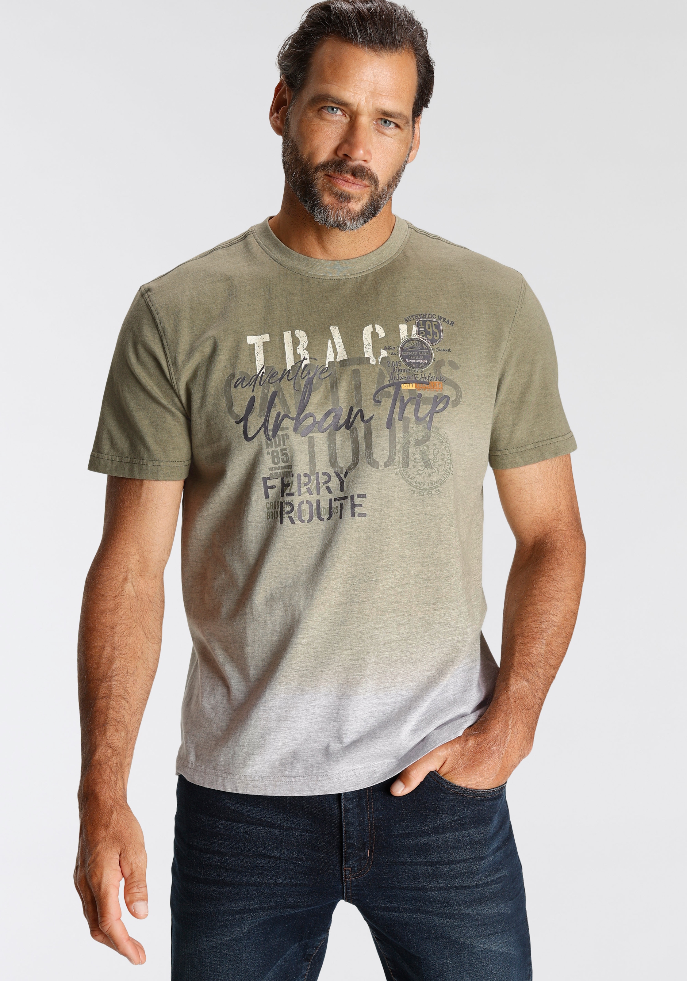 T-Shirt, mit Farbverlauf und Print