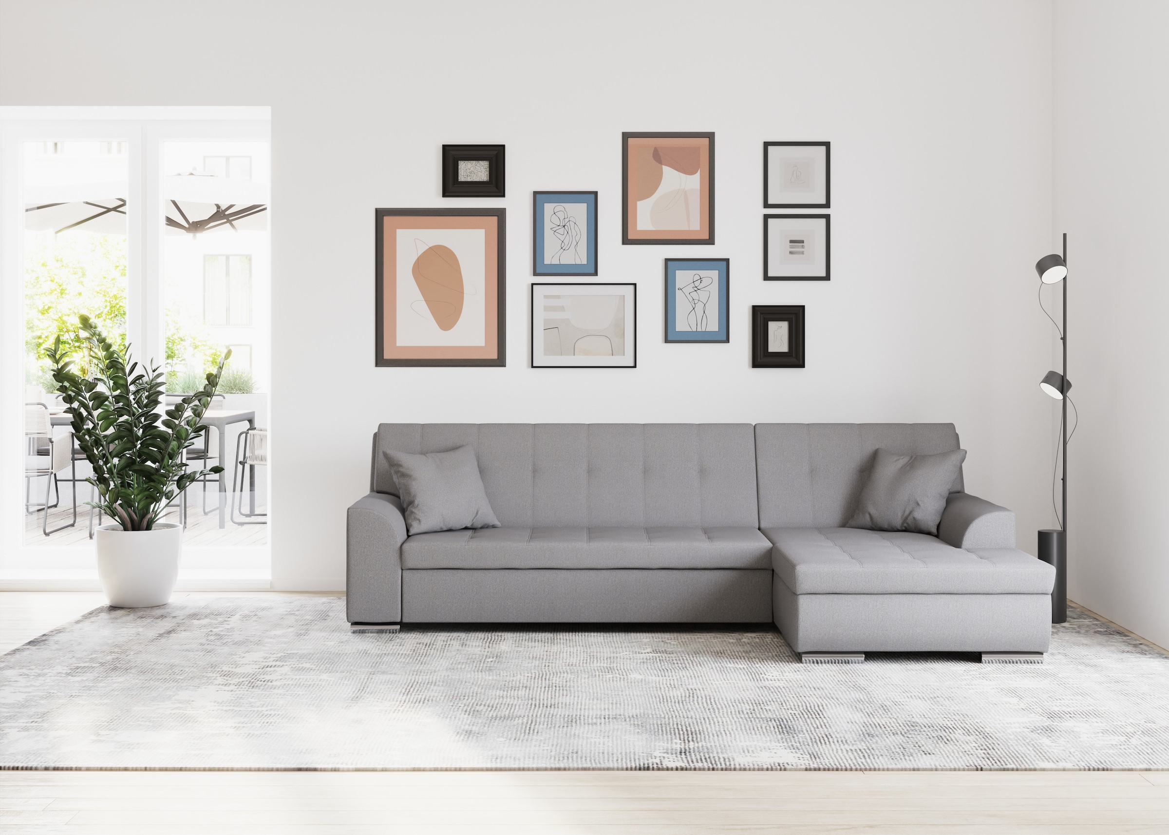 DOMO collection Ecksofa Treviso, wahlweise mit Bettfunktion, incl. Zierkissen