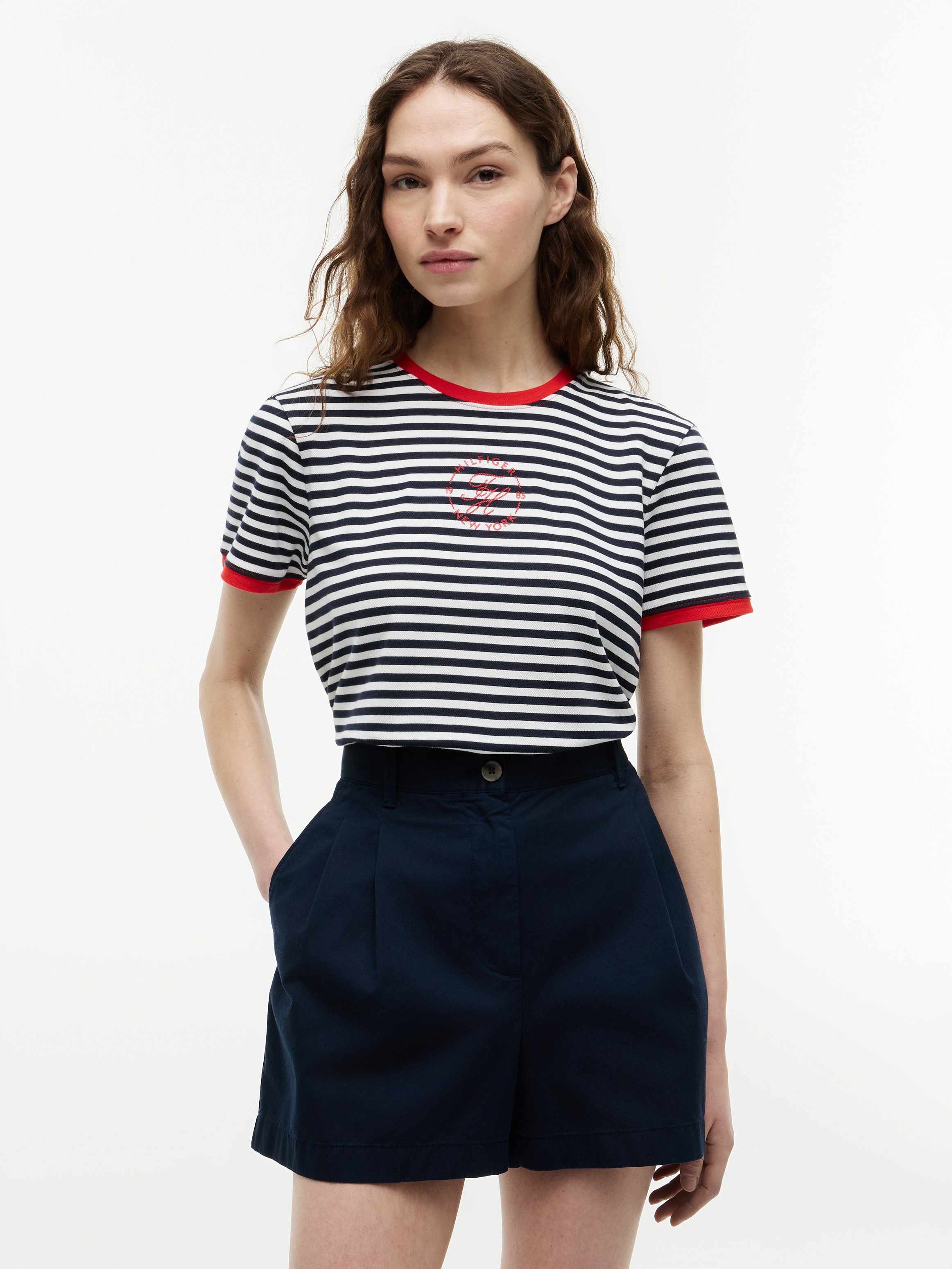 Image of Tommy Hilfiger Kurzarmshirt "TH ROUNDAL REG C-NK SS TEE" mit kontrastfarbenen Bündchen