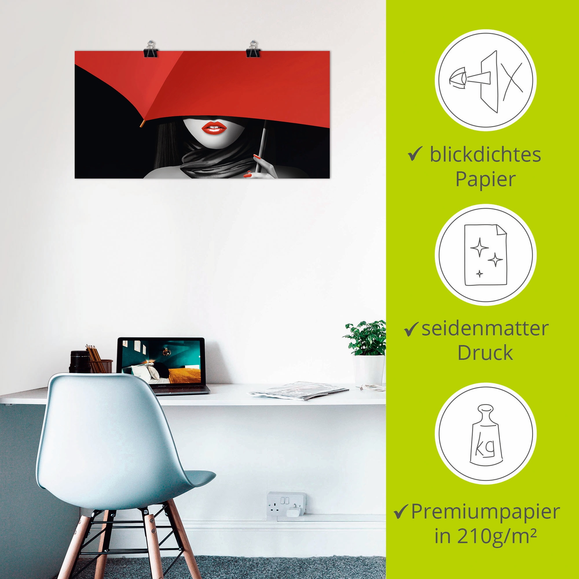 Artland Wandbild »Rote Lippen unter dem Regenschirm«, Frau, (1 St.), als Alubild, Outdoorbild, Poster, Wandaufkleber in verschied. Grössen