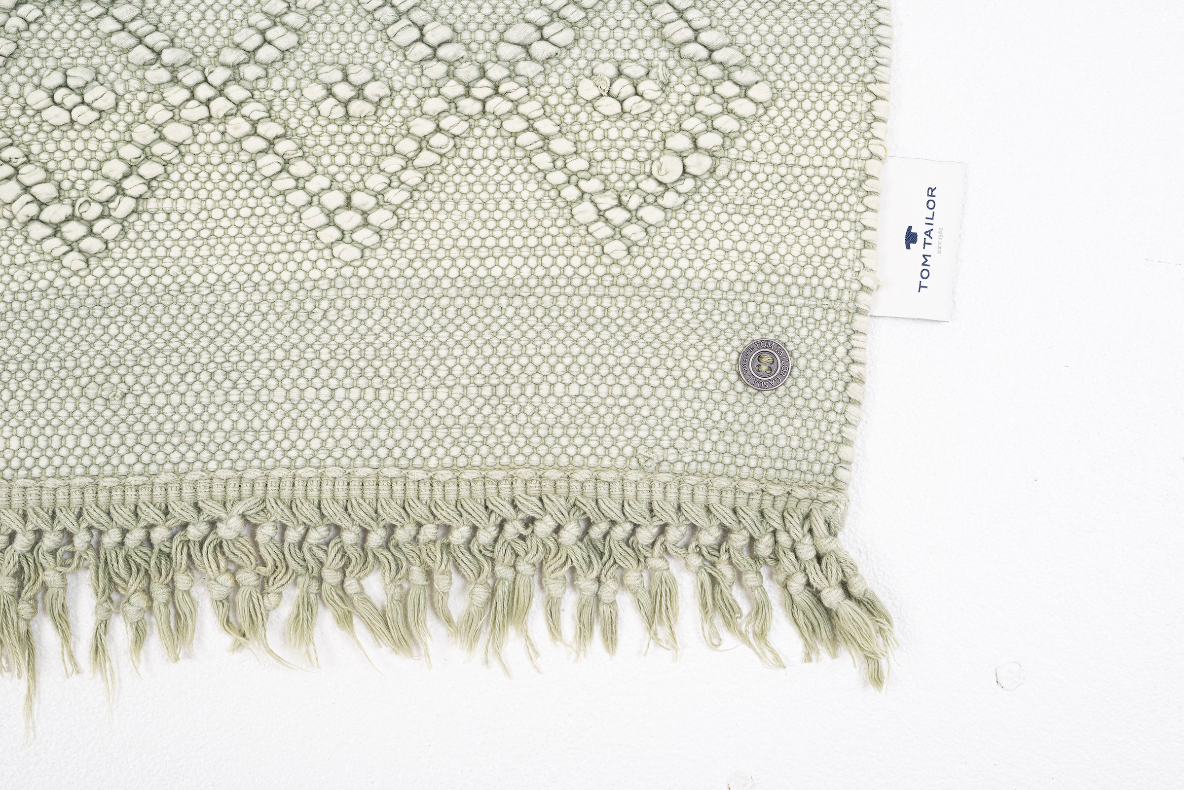 TOM TAILOR HOME Badematte »Vintage Wash«, fussbodenheizungsgeeignet, Badteppich, Uni Farben, Rauten Muster, mit Fransen, reine Baumwolle