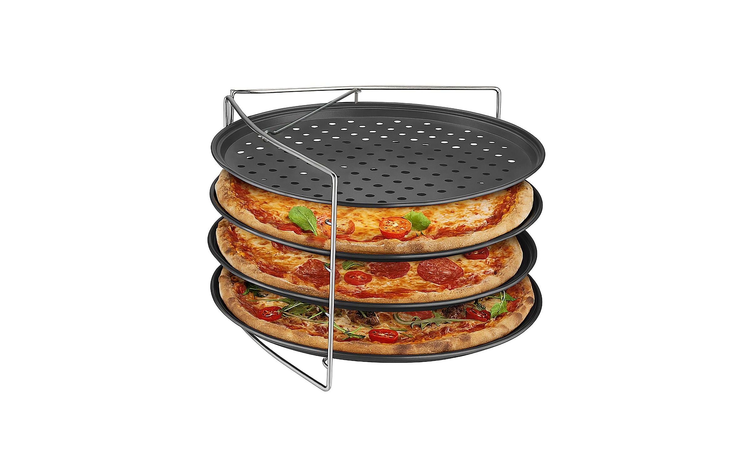 Image of relaxdays Pizzablech "Loch 4er-Set mit Gestell" Edelstahl Stahl