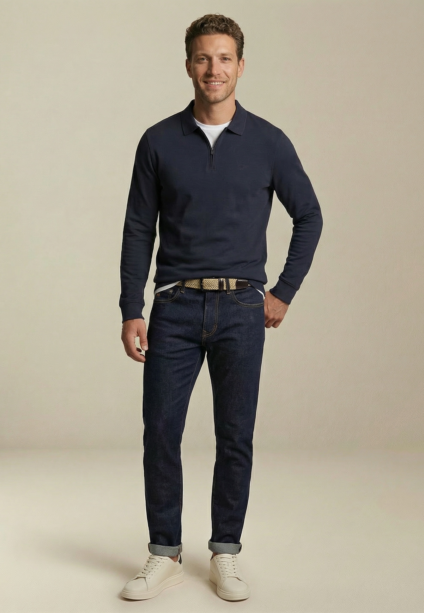 FYNCH-HATTON T-shirt à manches longues normale Passform, mit Zipper, mit Hemdkragen, hüftbedeckende Länge