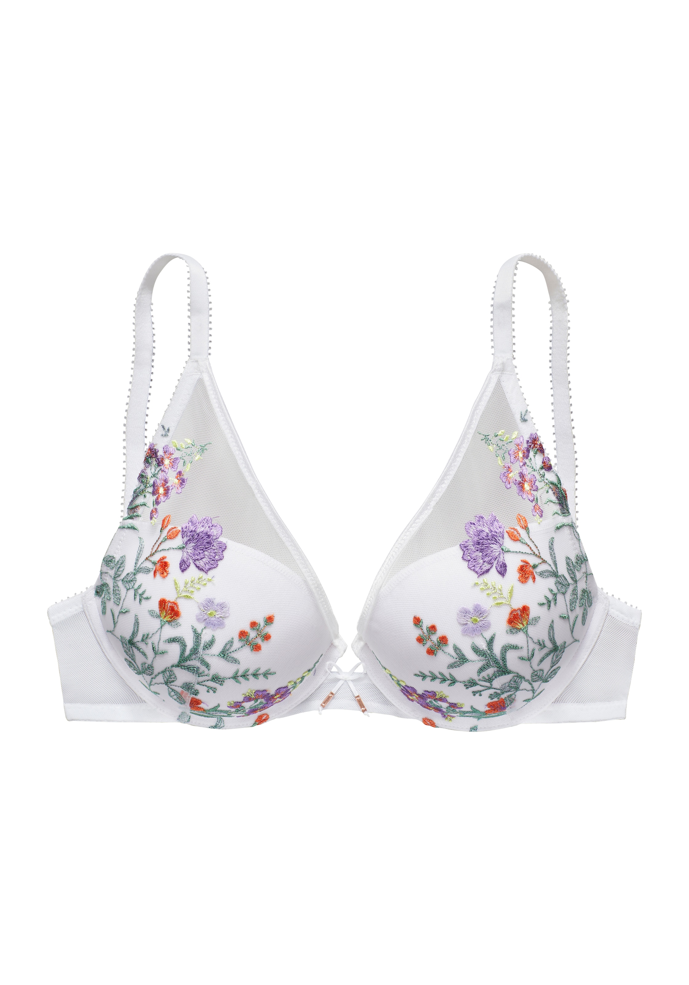 LASCANA Push-up-BH, mit bunten Blumen aus Stickereispitze, im High-Apex Design, Dessous