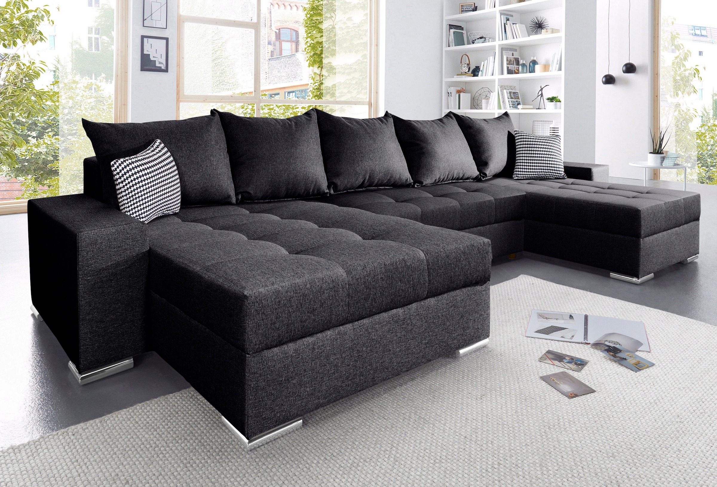 COLLECTION AB Wohnlandschaft »Josy XXL U-Form, B: 333 cm, mit 2 Recamieren 77 & 97 cm« Bettfunktion, Bettkasten & 2 Zierkissen, Federkern