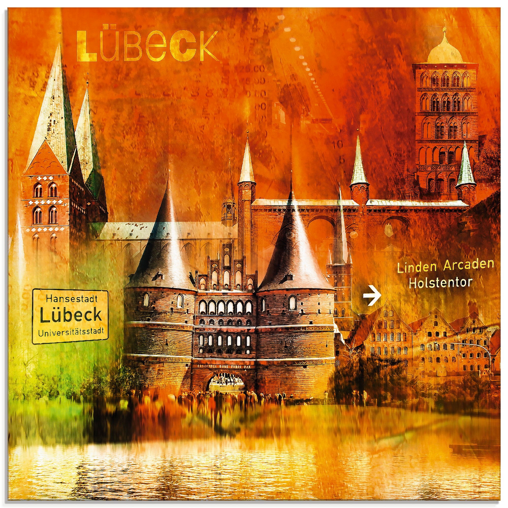 Image of Artland Glasbild "Lübeck Hansestadt Collage 04" Architektonische Elemente 1 Stk. tlg. in verschiedenen Grössen