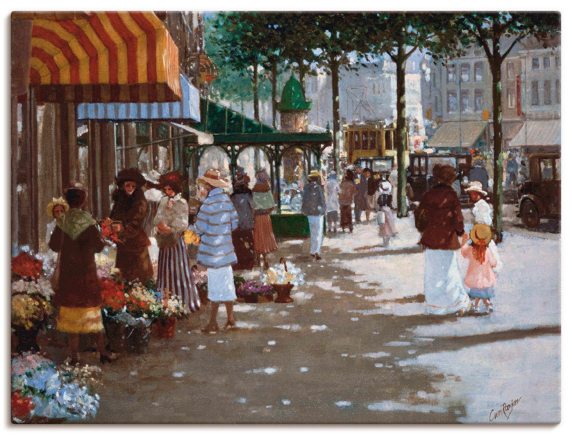 Image of Artland Wandbild »Vor dem Blumengeschäft«, Gruppen & Familien, (1 St.), in vielen Grössen & Produktarten -Leinwandbild, Poster, Wandaufkleber / Wandtattoo auch für Badezimmer geeignet bei Ackermann Versand Schweiz