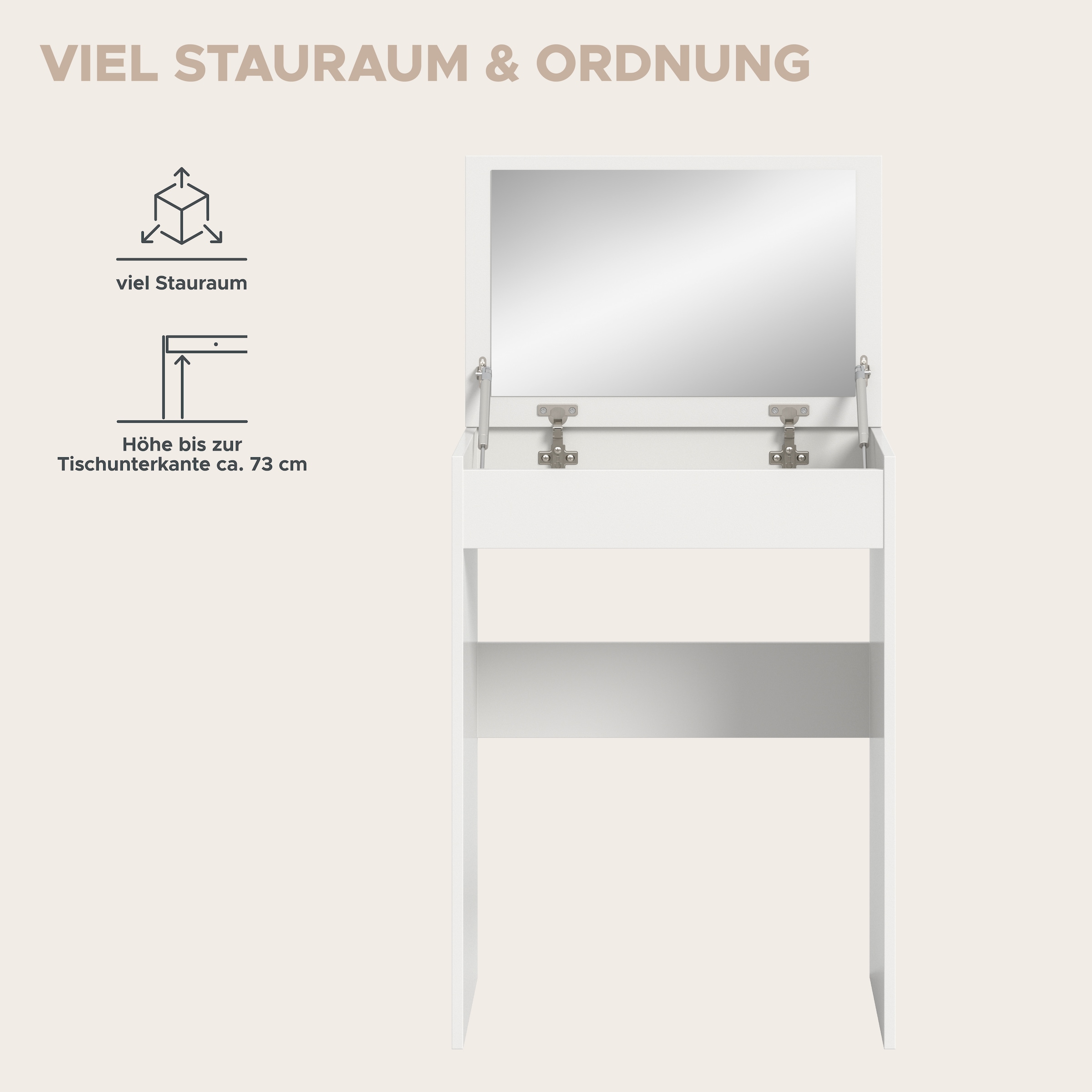 welltime Coiffeuse »MIRA, Breite 62cm, aufklappbar mit Innenspiegel & Stauraumfach« Kosmetiktisch, Frieserkommode, Schreibtisch, Home-Office-Schreibtisch