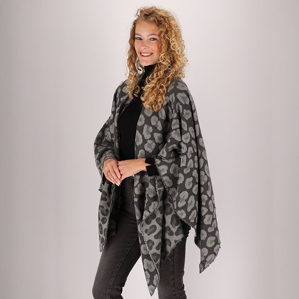 Image of Sarlini Strickponcho mit langen Ärmeln, aus Polyester, lockere Passform