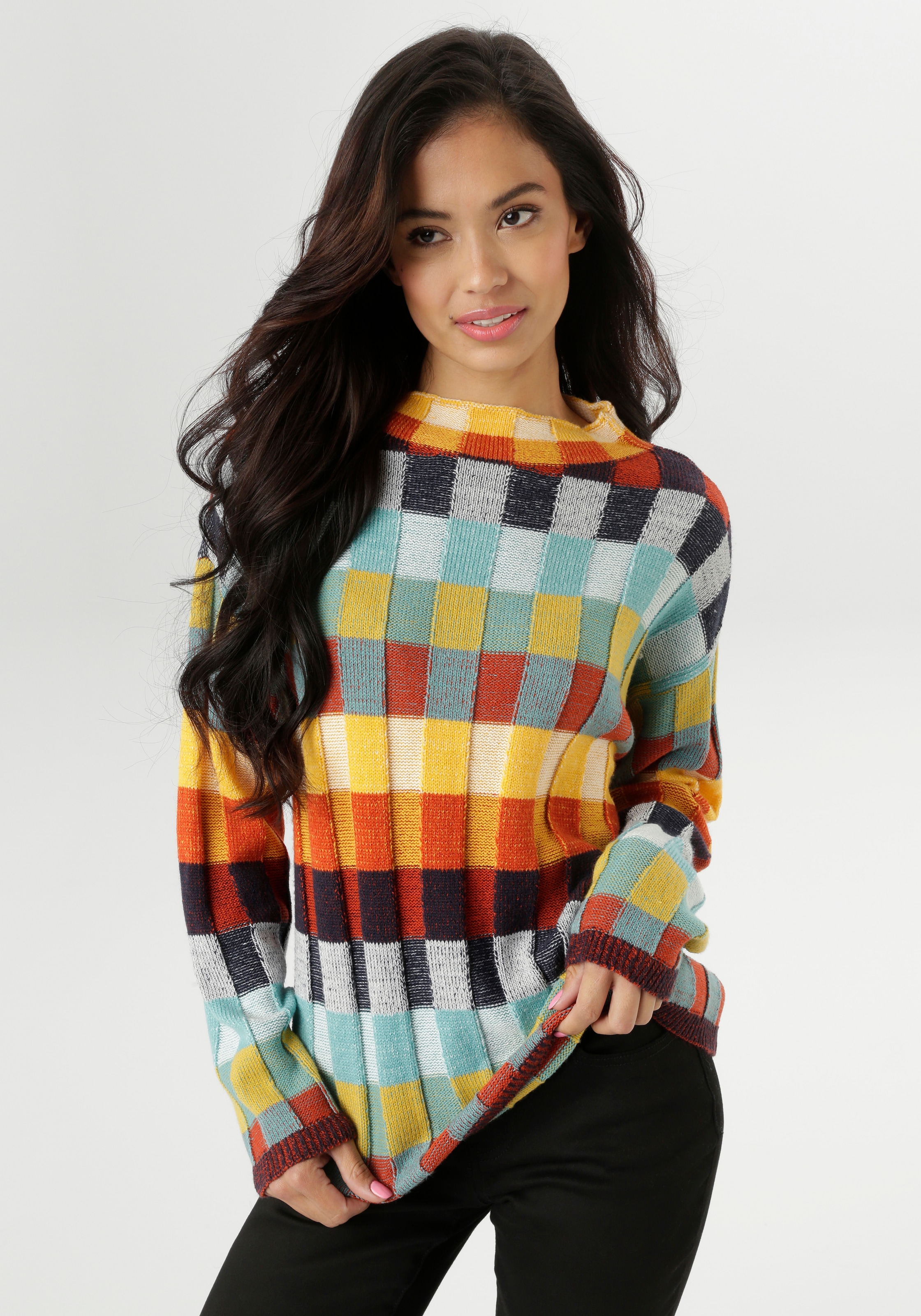 Image of Aniston SELECTED Strickpullover mit mehrfarbig strukturierten Karomuster