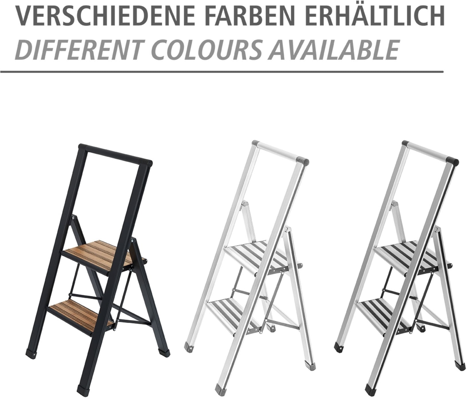 WENKO Trittleiter »Modell Alu-Design«, rutschsichere XXL-Stufen, robustes Aluminium in Kombination mit Bambus
