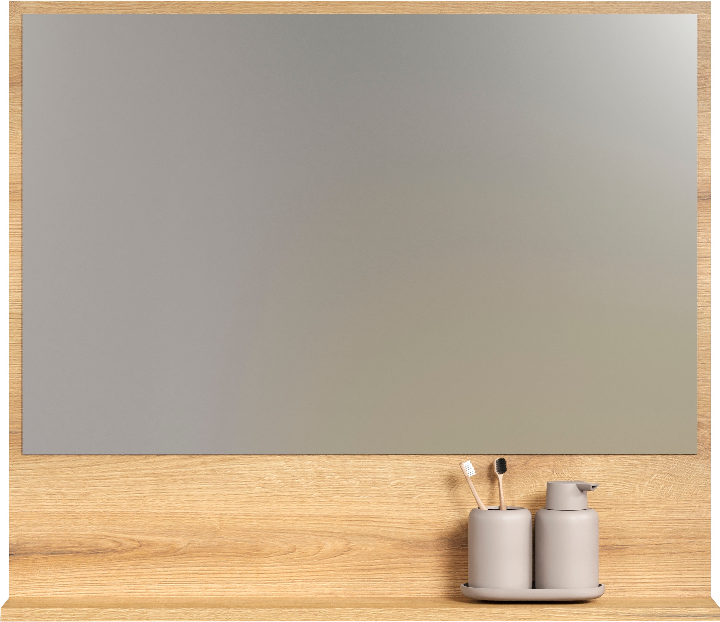 welltime Badspiegel »Amrum«, (1 St.), Eleganter Badezimmerspiegel mit Ablage - Masse (B/T/H) 60-80/14/74 cm