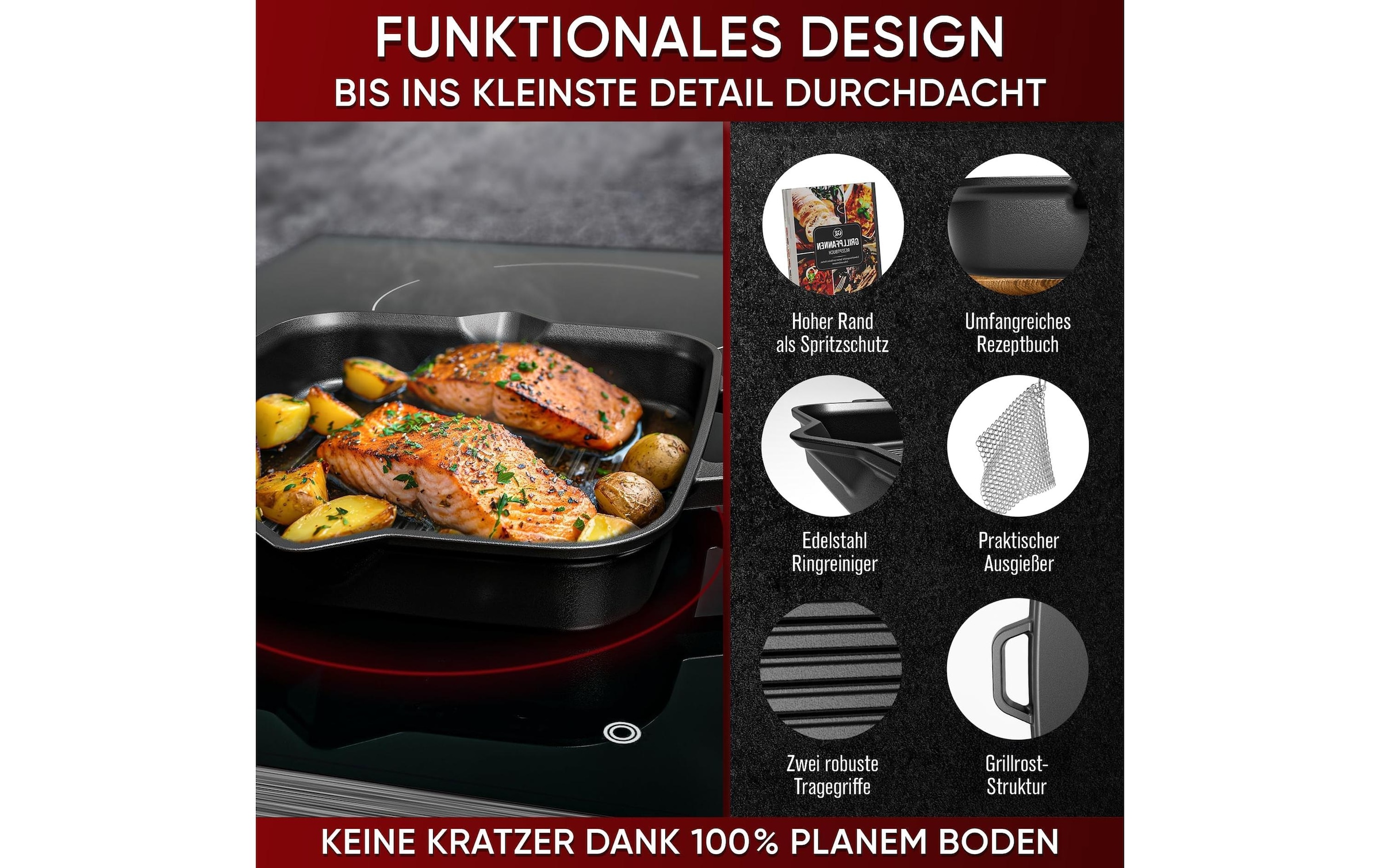   Poêle à griller »Gusskoenig 26 cm mit Ringreiniger« Gusseisen;Gas;Glaskeramik-Kochfeld;Induktion