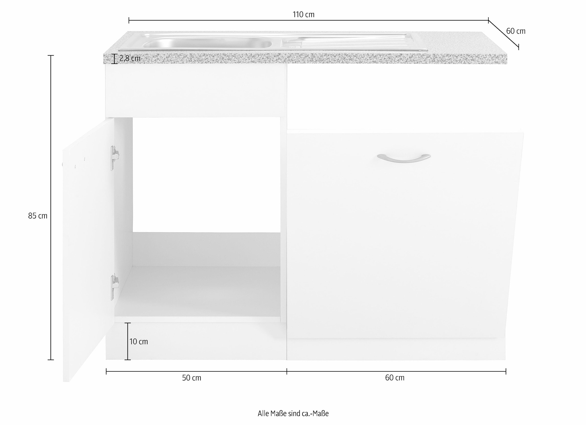 wiho Küchen Spülenschrank »Kiel«, 110 cm breit, inkl. Tür/Griff/Sockel für Geschirrspüler