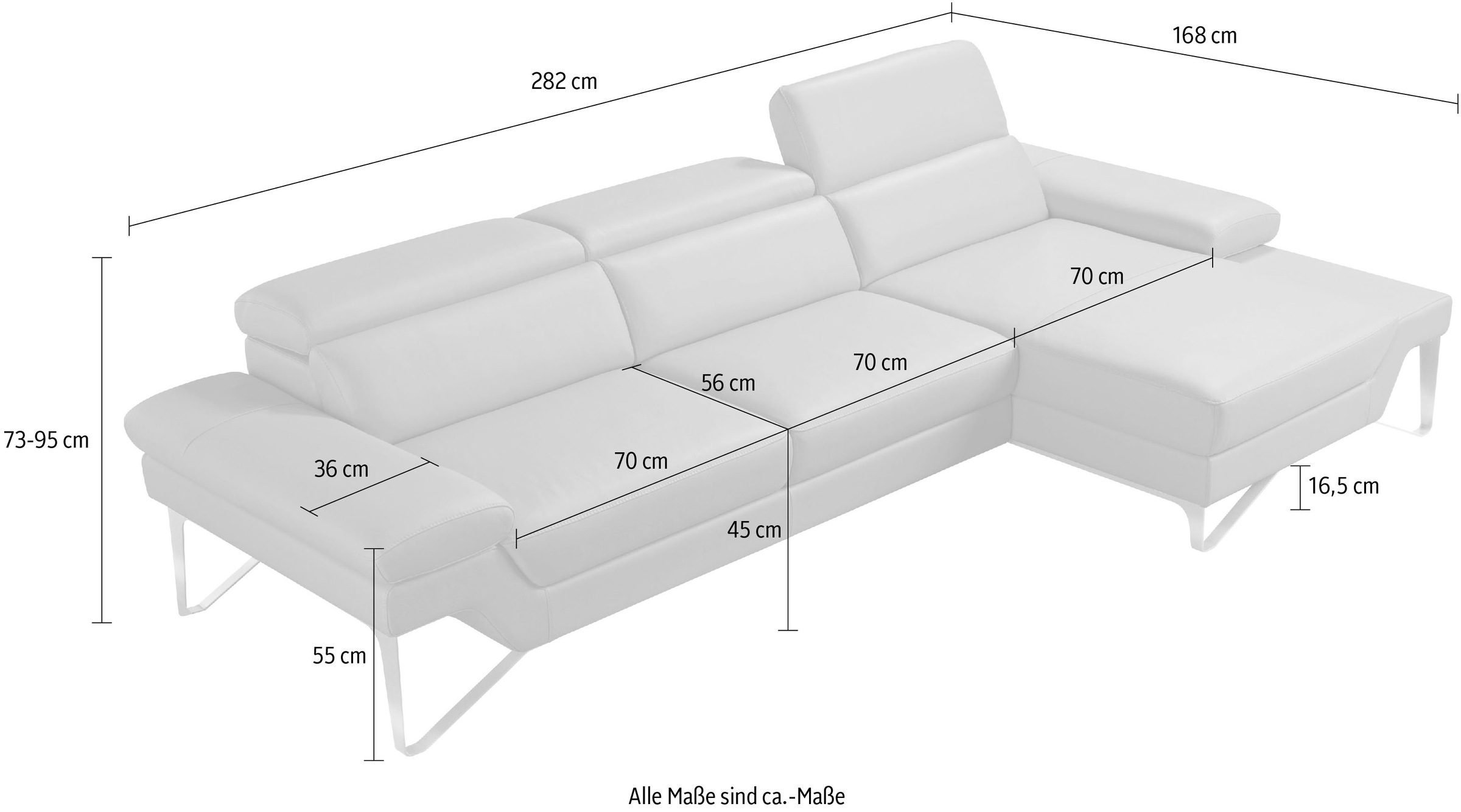 Egoitaliano Ecksofa »Princess, elegantes Designsofa mit erstklassigem Sitzkomfort, L-Form«, mit Recamiere, inkl. Kopfteilverstellung, edle Designmetallfüsse