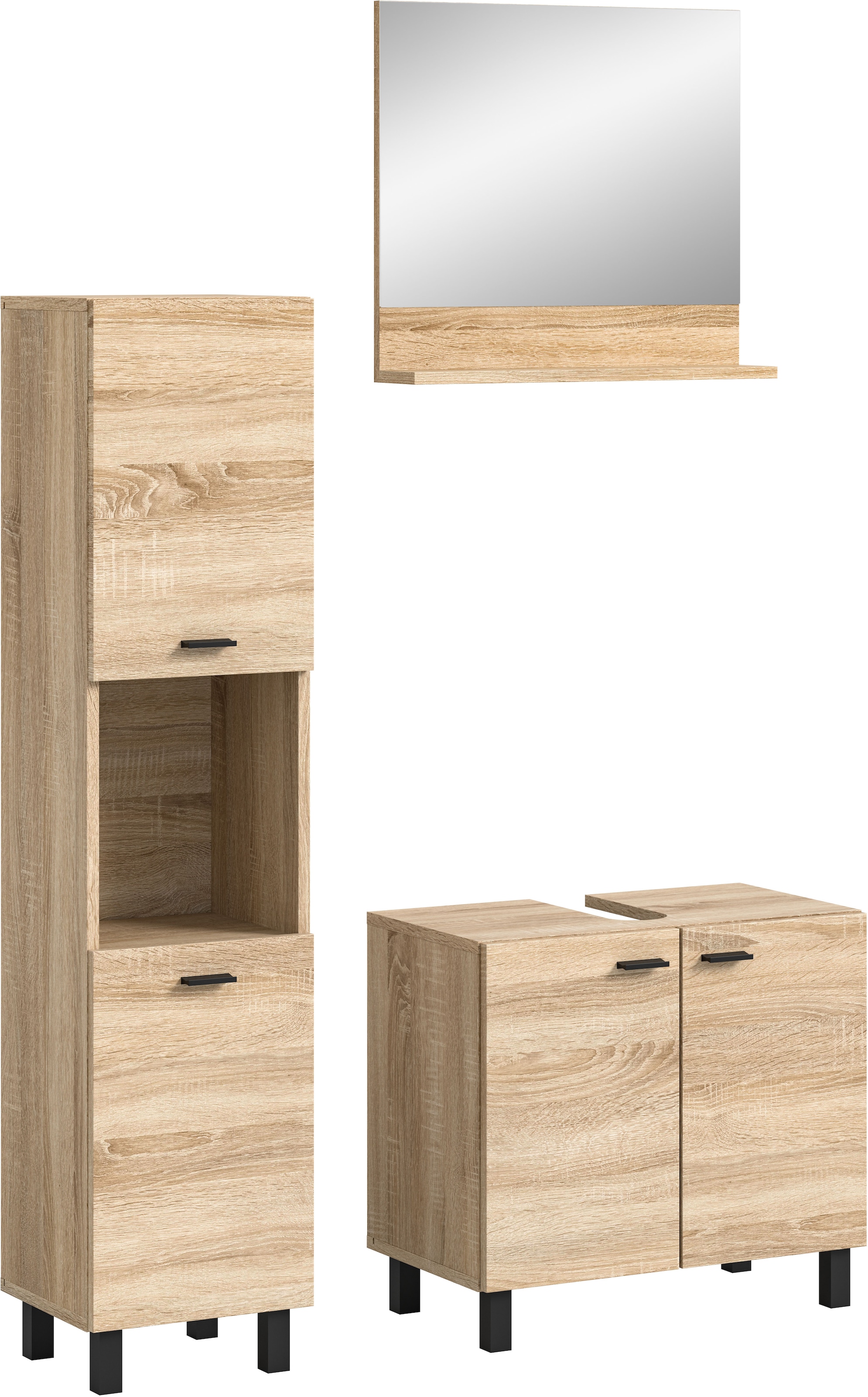 welltime Badmöbel-Set »Tampa, Breite 102cm, 3-teilig«, (3 St.), Waschbeckenunterschrank, Spiegel, Hochschrank