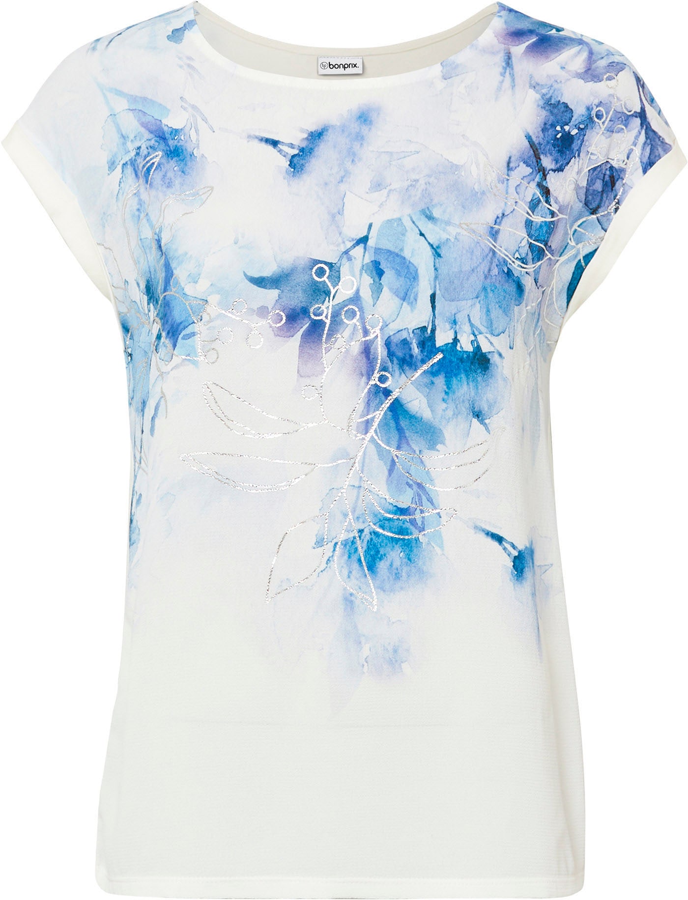 bonprix Chemisier figurumspielende Passform, Kurzarm, toller Materialmix